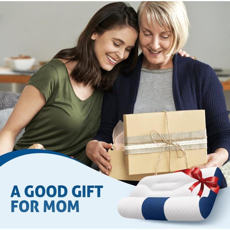 Sleep Enhancing Cervical Support Comfort Goose Down Pillow, Ergonomic Goose Down Pillow, Cervical Contour Neck Support Orthopedic Pillow for Side Back Stomach Sleeper (Blue)