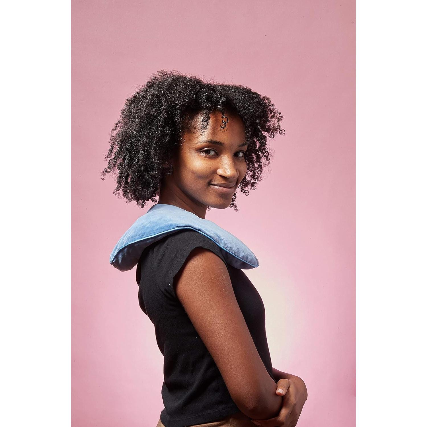 DreamTime Microwaveable Crescent Wrap with Aromatherapy, Heating Pad for Neck and Shoulders, Neck Wrap with Soothing Lavender, Lemongrass, and Chamomile Herbs for Natural Stress Relief, Blue