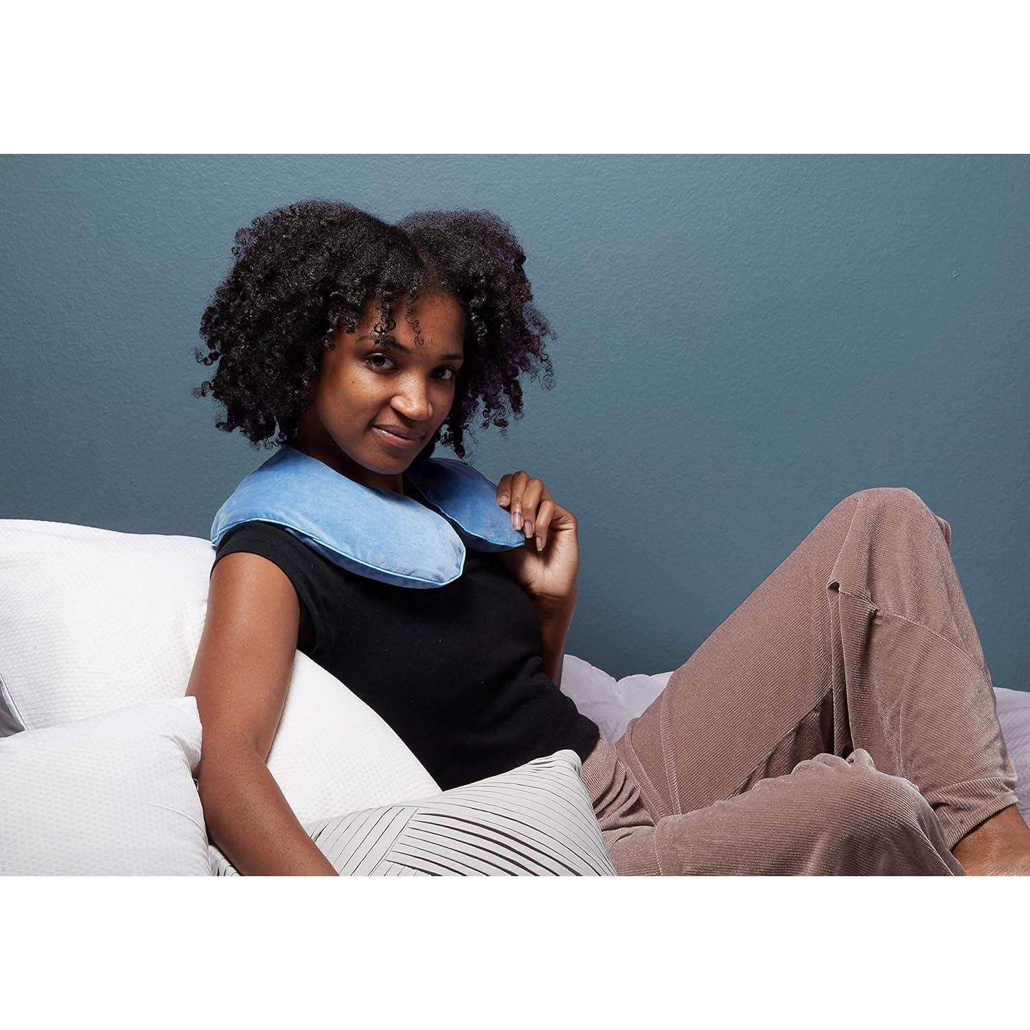 DreamTime Microwaveable Crescent Wrap with Aromatherapy, Heating Pad for Neck and Shoulders, Neck Wrap with Soothing Lavender, Lemongrass, and Chamomile Herbs for Natural Stress Relief, Blue