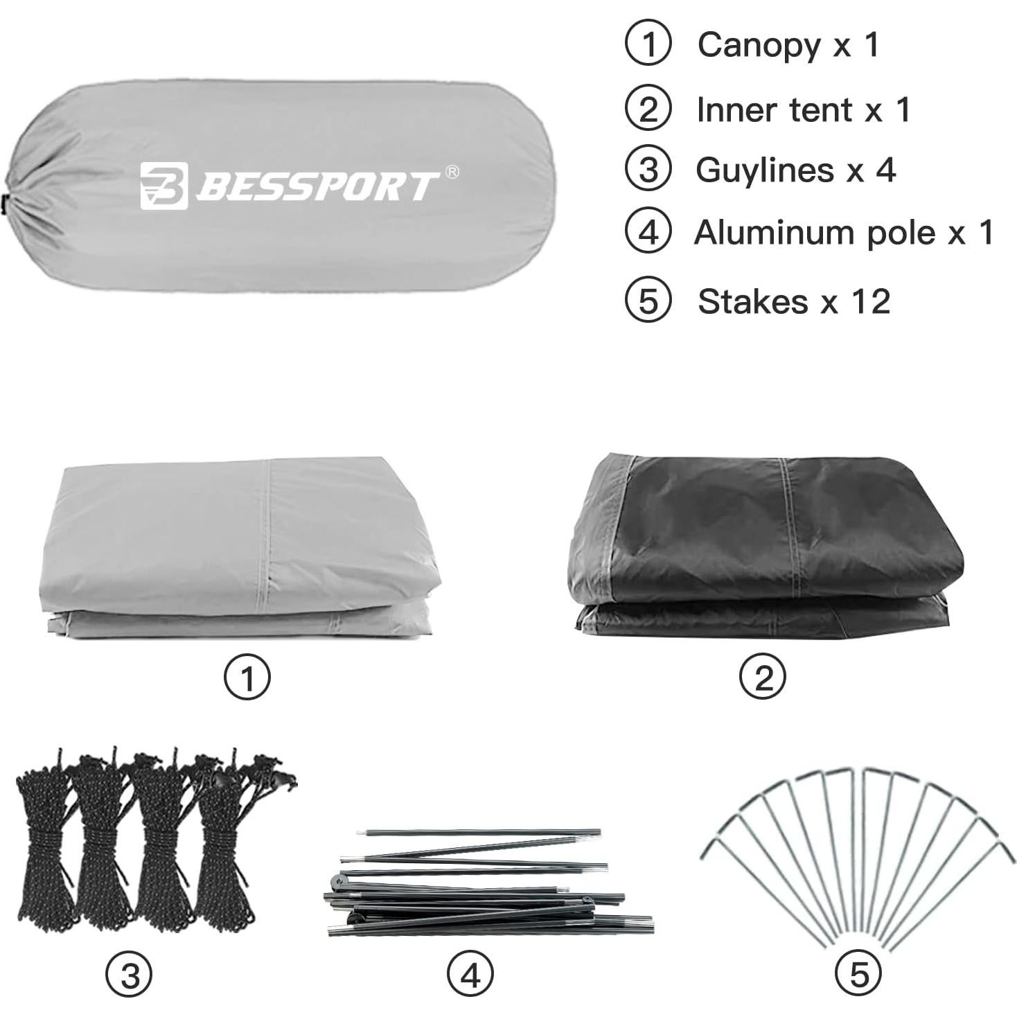Tienda de Camping Bessport 2-3 Personas Impermeable Gris