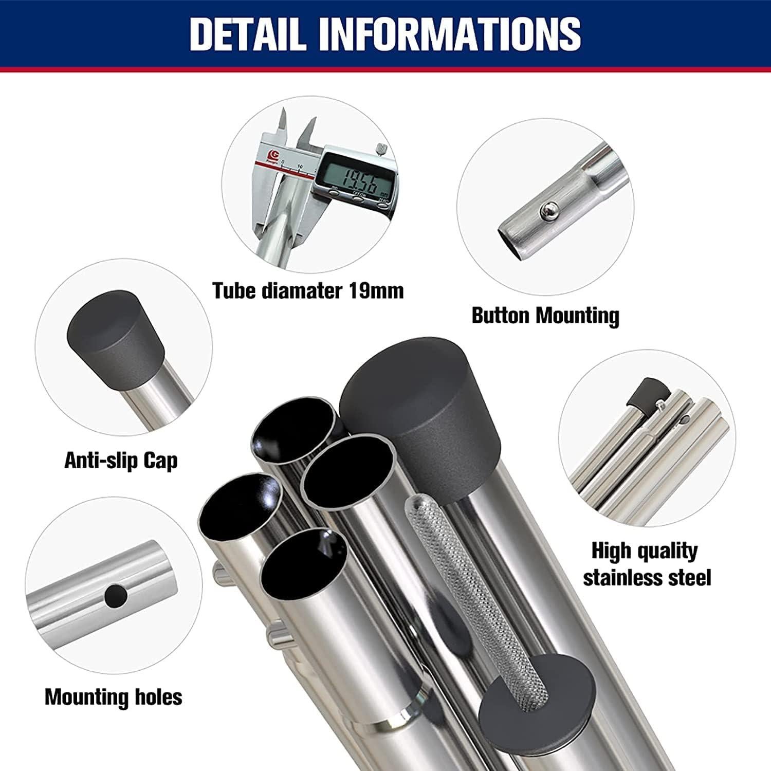 KOMCLUB Poste Telescópico Ajustable de Acero Inoxidable 240 cm