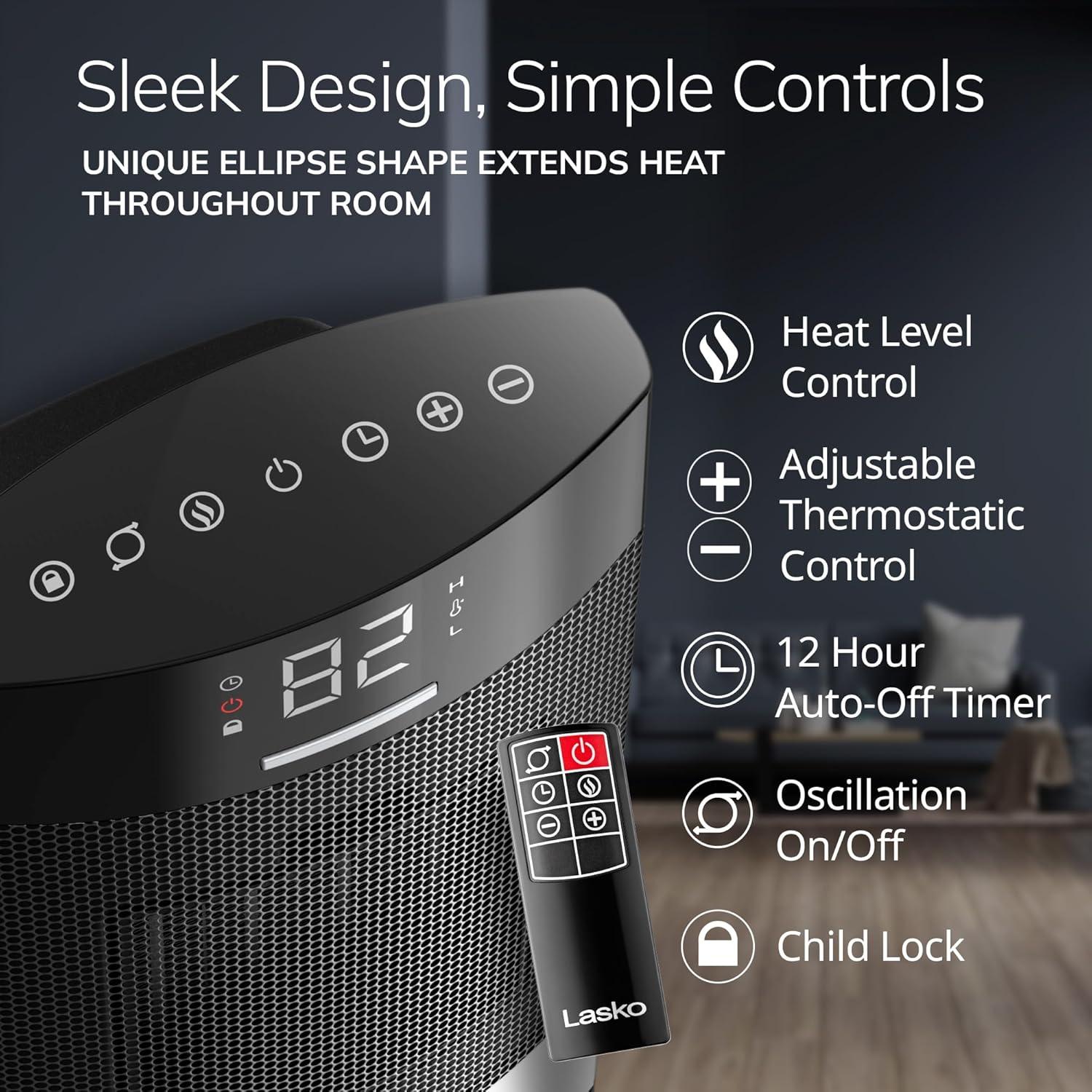 Calentador de mesa cerámico Lasko Ellipse 1500W negro