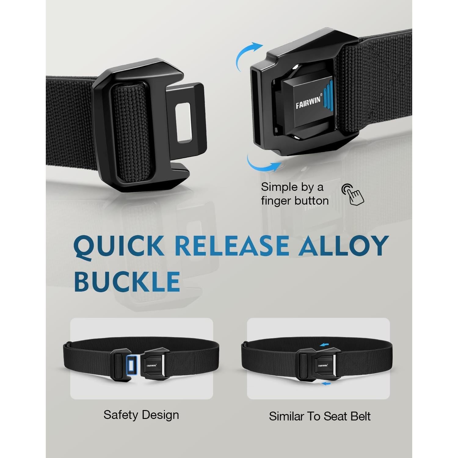 Cinturón FAIRWIN táctico elástico 115 cm negro para hombres