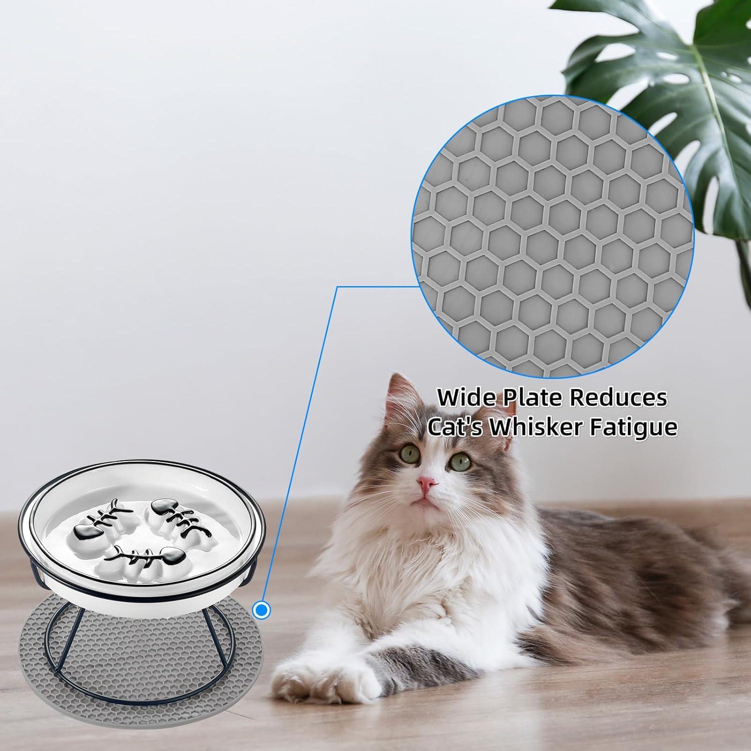 2PCS Raised Cat Bowl - Improved Design, Elevated Puzzle Feeder, Anti Vomit & Obesity Prevention, Slow Down Eating Speed