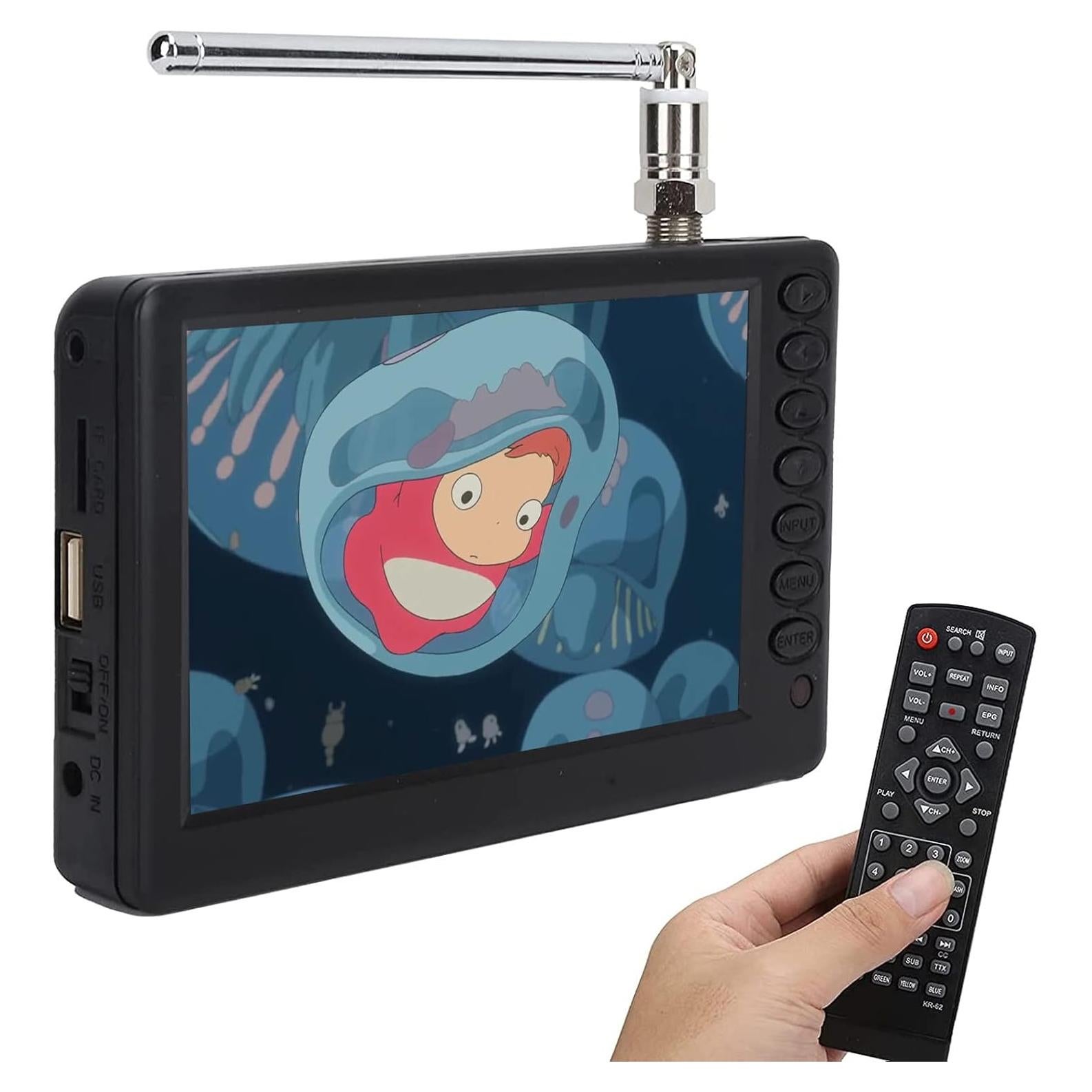 5 inch Portable TV, ATSC HD TFT LED Pocket Digital Television Mini TV, 1080P Digital TV with Remote Control, 1500mAh Rechargeable Battery, Support USB, TF Card, Small ATSC TV for Car Camping Kitchen