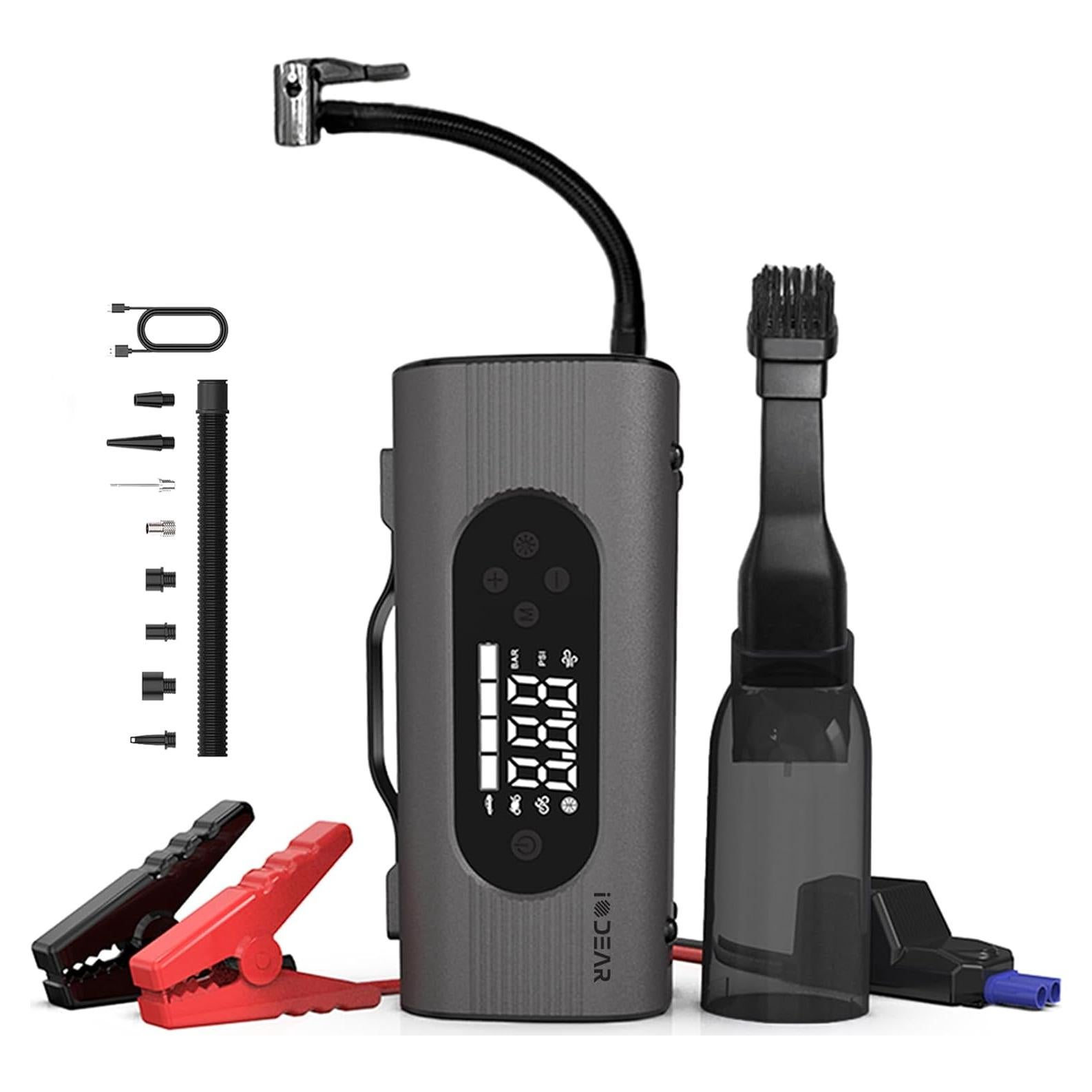 Arrancador de coche iODEAR S8 1000A con compresor y aspiradora