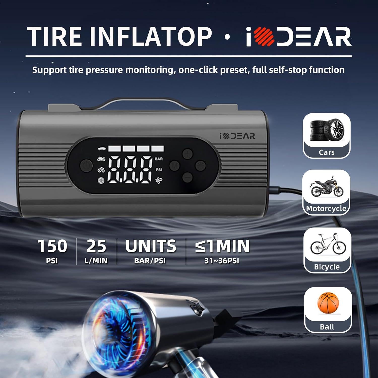 Arrancador de coche iODEAR S8 1000A con compresor y aspiradora