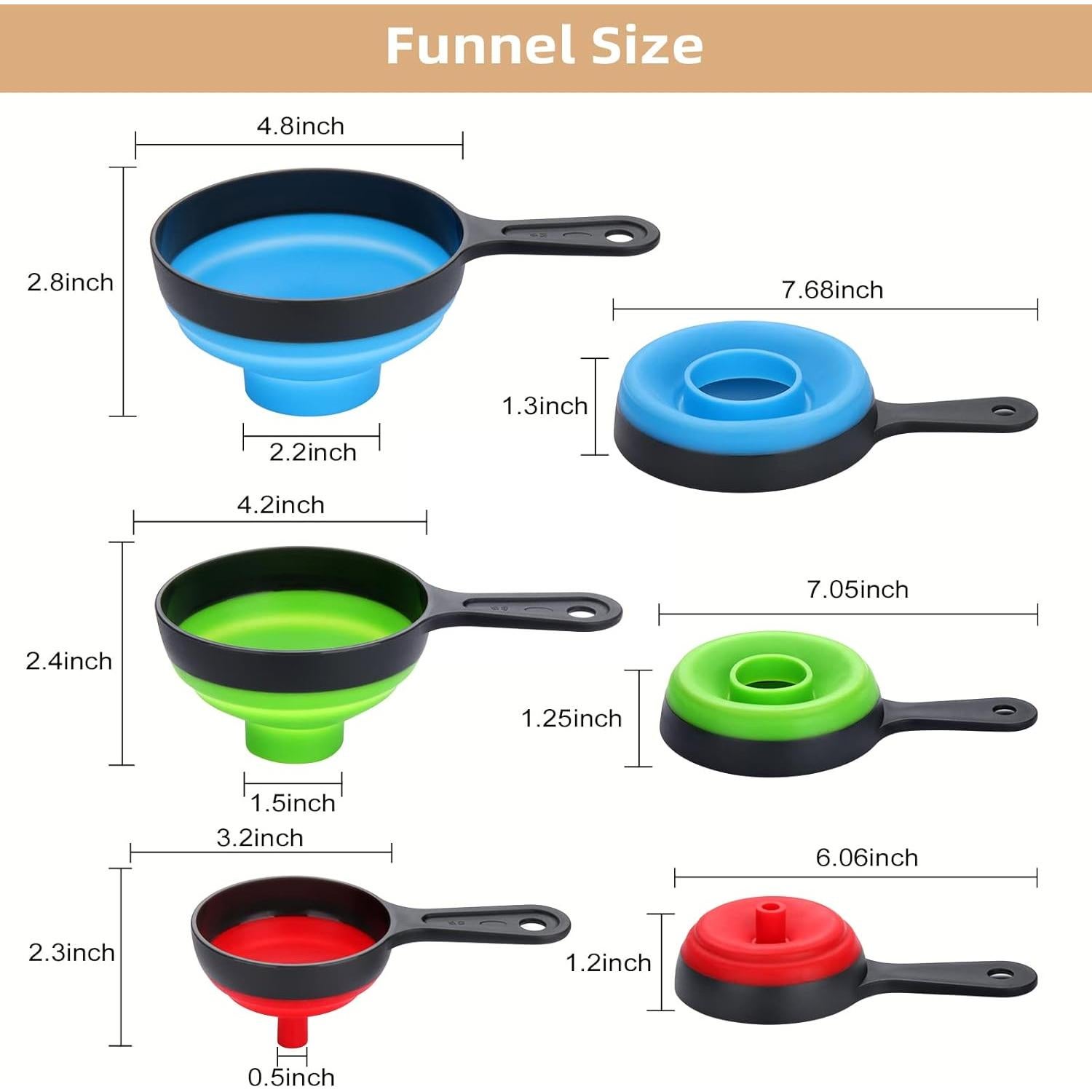 Conjunto de 3 embudos colapsables Dokpod para cocina