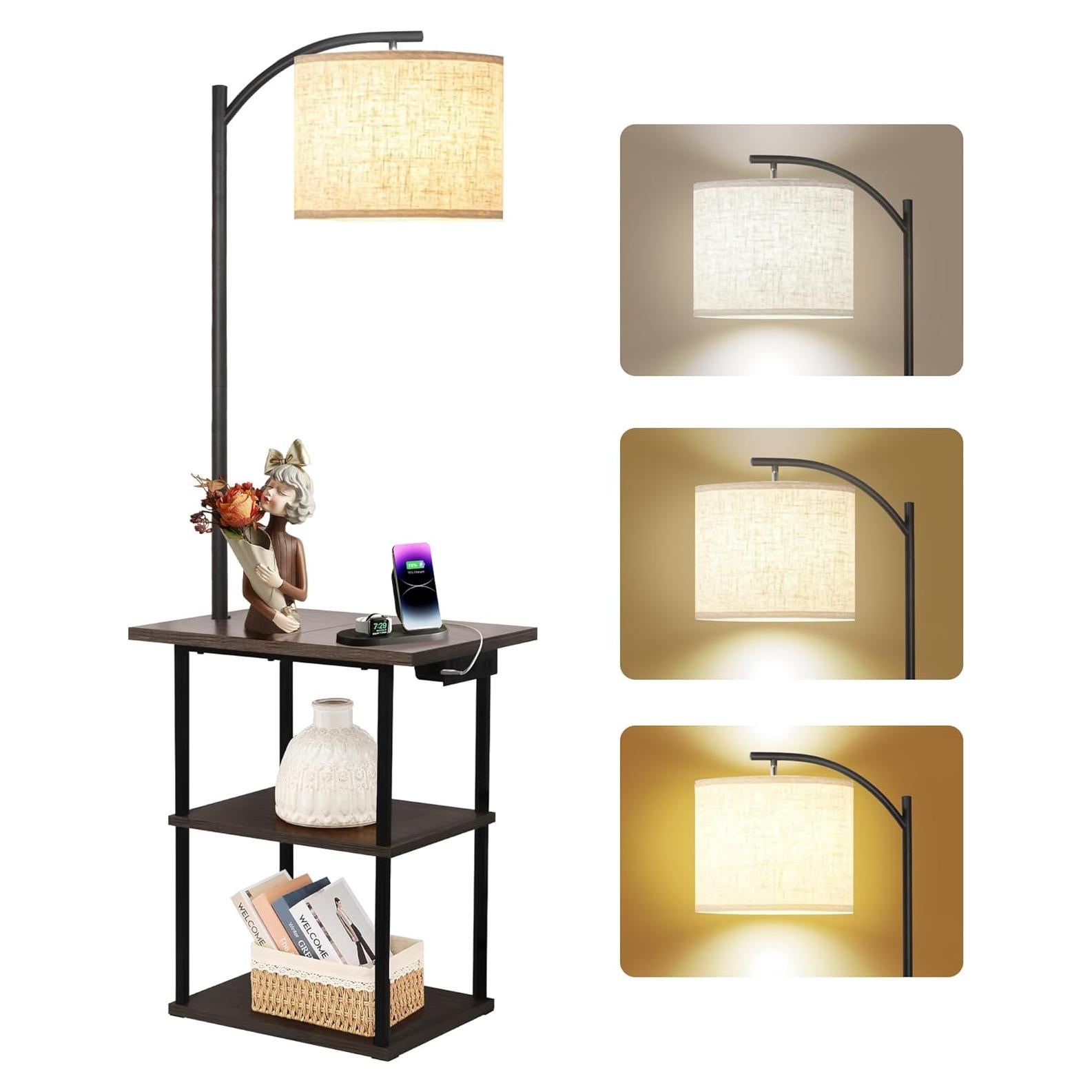 Lámpara de Pie PESRAE con Mesa Lateral y Carga USB 9W