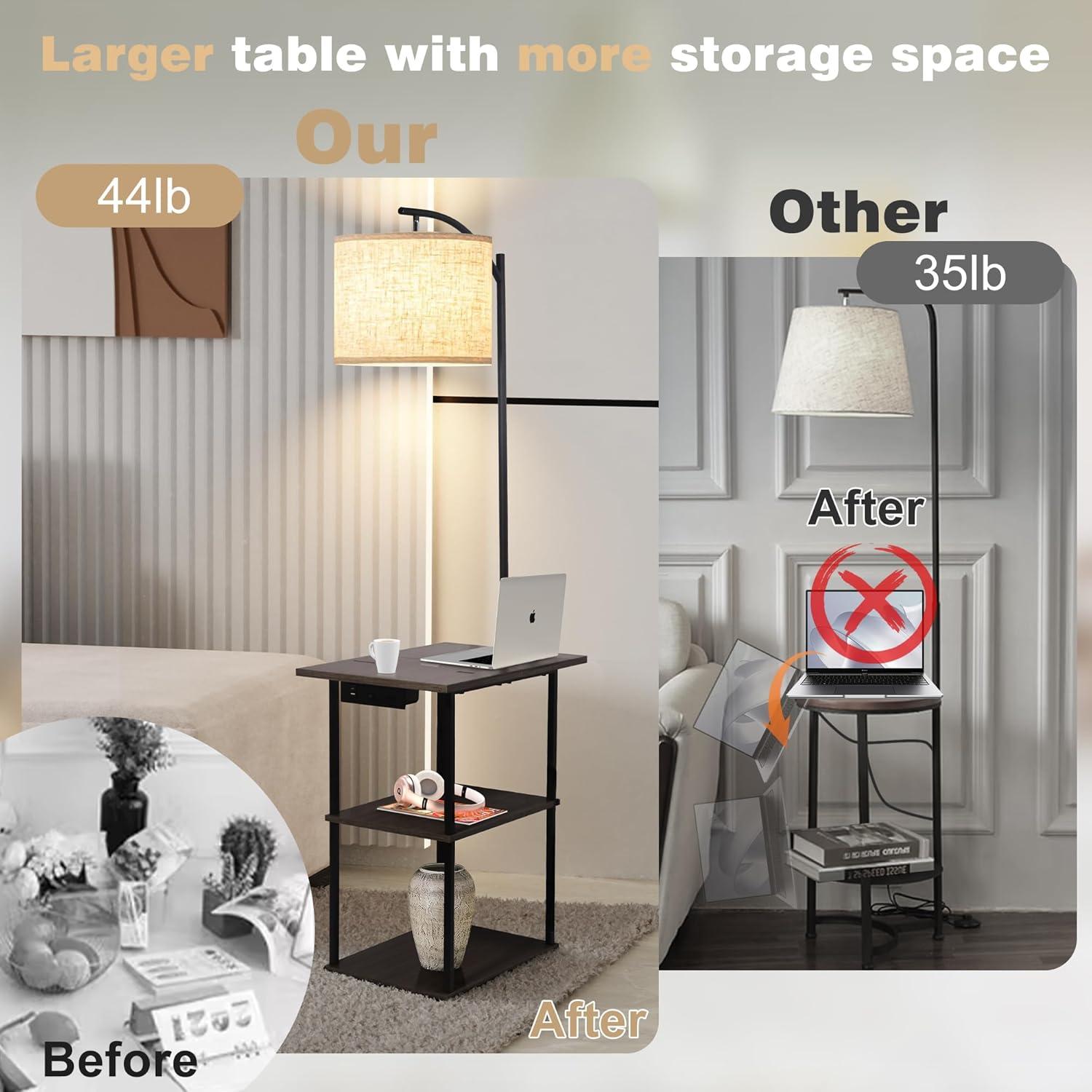 Lámpara de Pie PESRAE con Mesa Lateral y Carga USB 9W