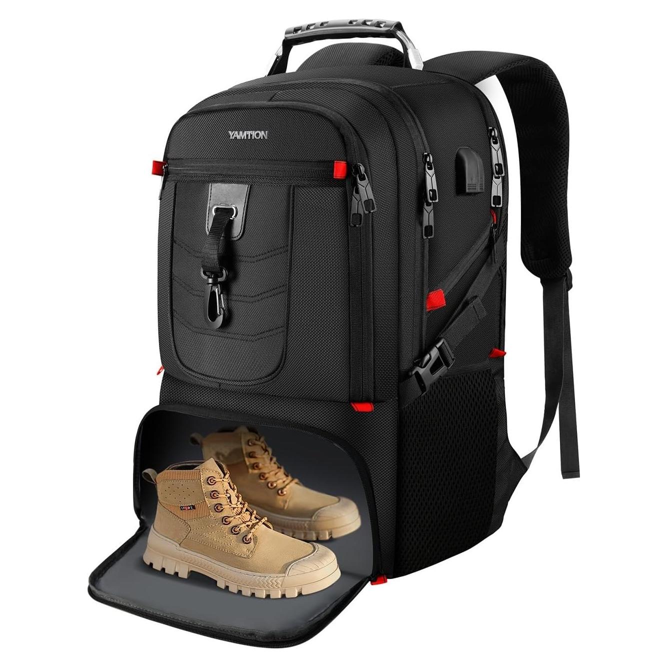 Travel Business Laptop Backpack for 18.4in PC with Shoe Compartment USB Charging Port,Sport Gym Bag for College Hiking Camping,Waterproof School Bookbag for Men Women Boys,Black