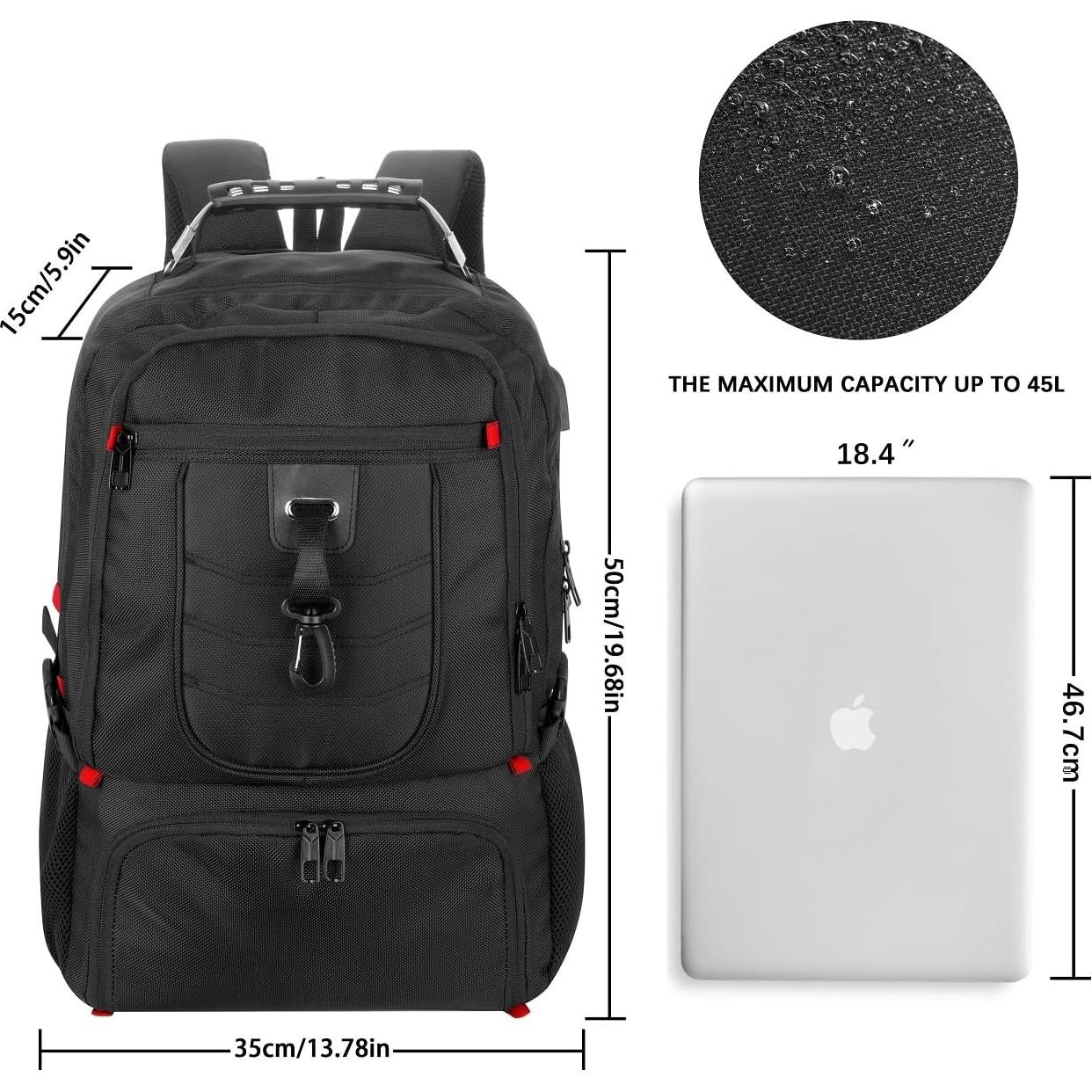 Travel Business Laptop Backpack for 18.4in PC with Shoe Compartment USB Charging Port,Sport Gym Bag for College Hiking Camping,Waterproof School Bookbag for Men Women Boys,Black