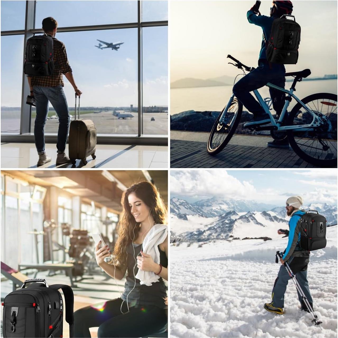 Travel Business Laptop Backpack for 18.4in PC with Shoe Compartment USB Charging Port,Sport Gym Bag for College Hiking Camping,Waterproof School Bookbag for Men Women Boys,Black