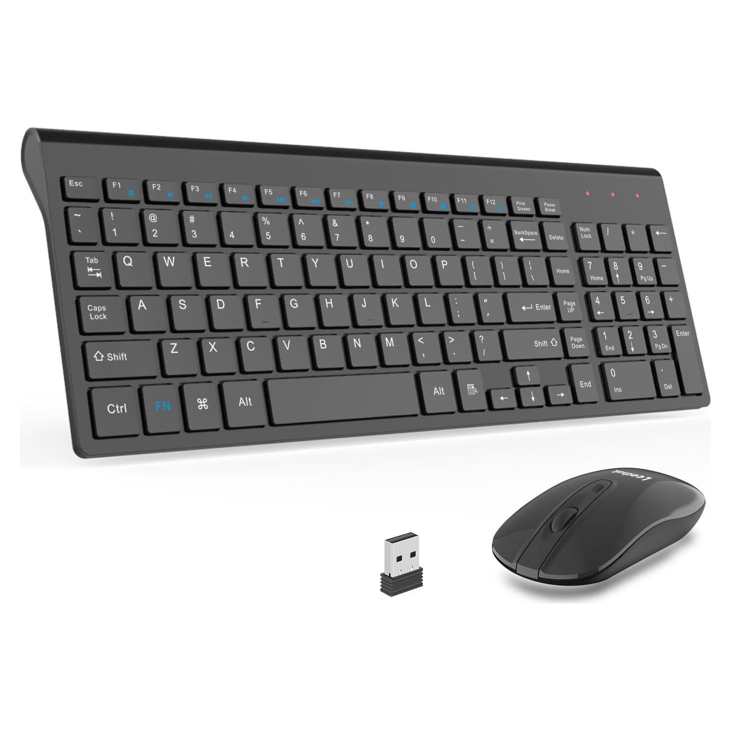 LeadsaiL Wireless Keyboard and Mouse Combo, Wireless USB Mouse and Computer Keyboard Set, Compact and Silent for Windows Laptop, Desktop, PC