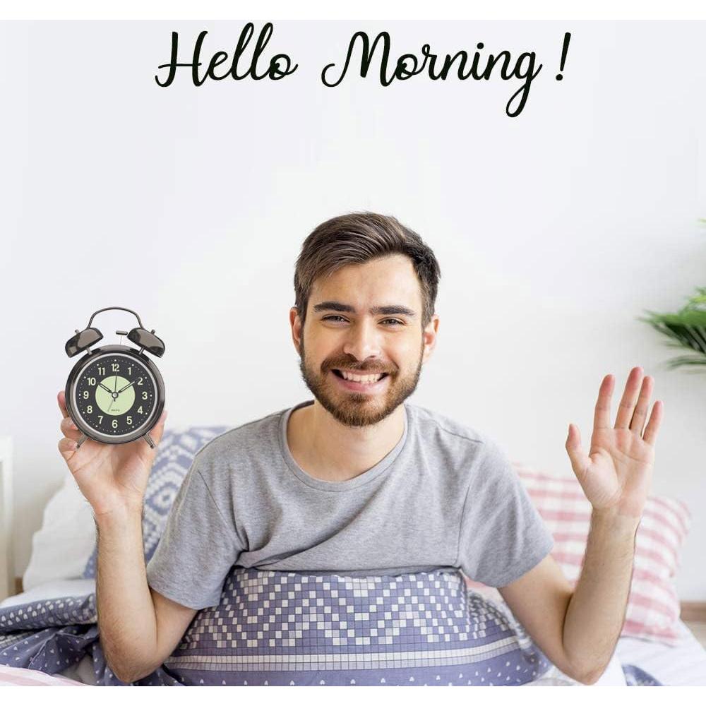 Lesipee Loud Alarm Clock for Heavy Sleeper, Clocks for Bedroom, 4'' Battery Operated Metal Clocks with Night Light, Retro Analog Clock for Student with Luminous dial Non-Ticking, Back to School