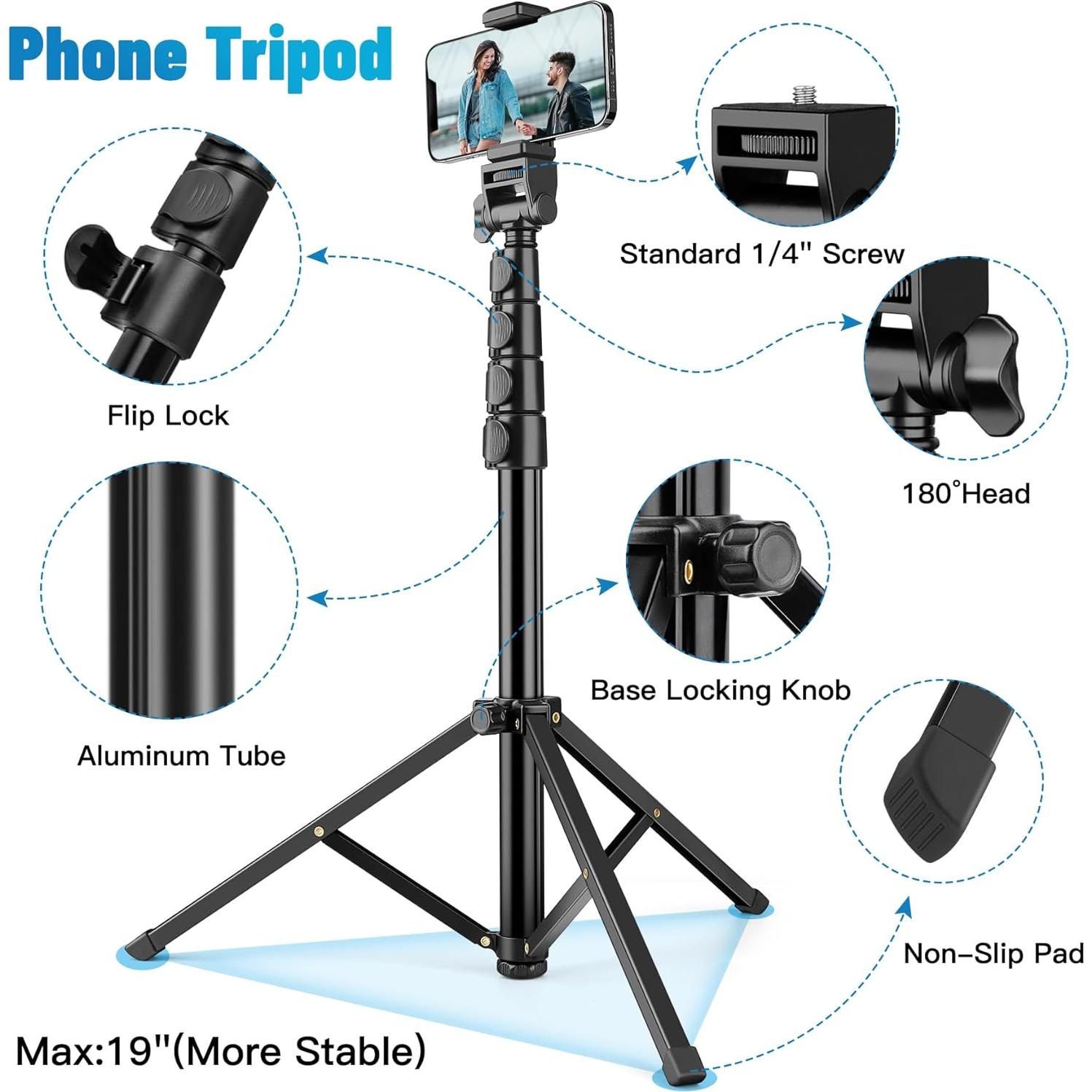 Victiv 70" Phone Tripod, Camera Stand Tripod with Remote and Phone Holder, Sturdy & Stable, Height Adjustable Selfie Stick Mode, Perfect for Selfies/Recording/Vlogging/Live Streaming