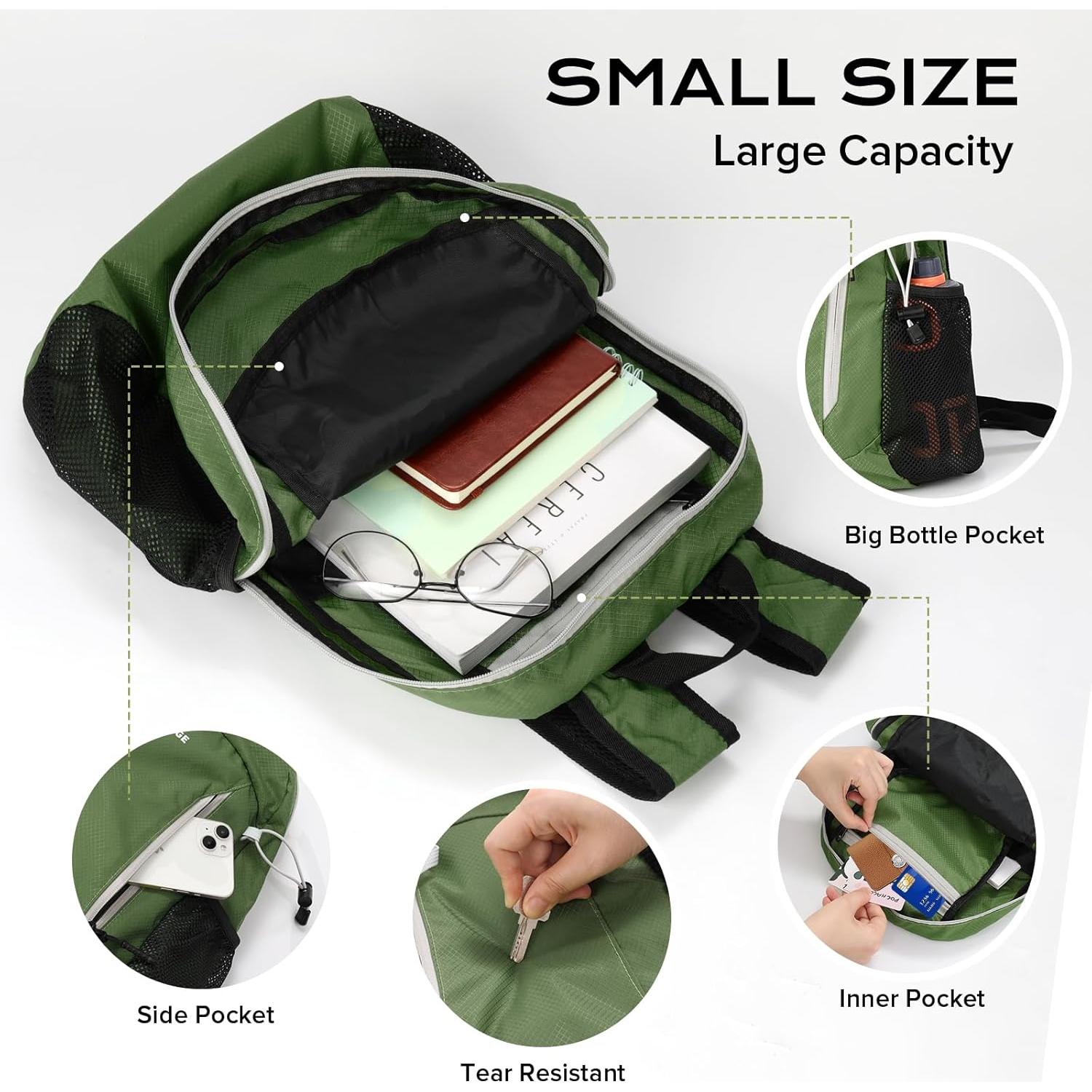 15L Water-resistant Hiking Daypack, Small Backpack Travel Outdoor, Lightweight Day Pack with Tool Loops