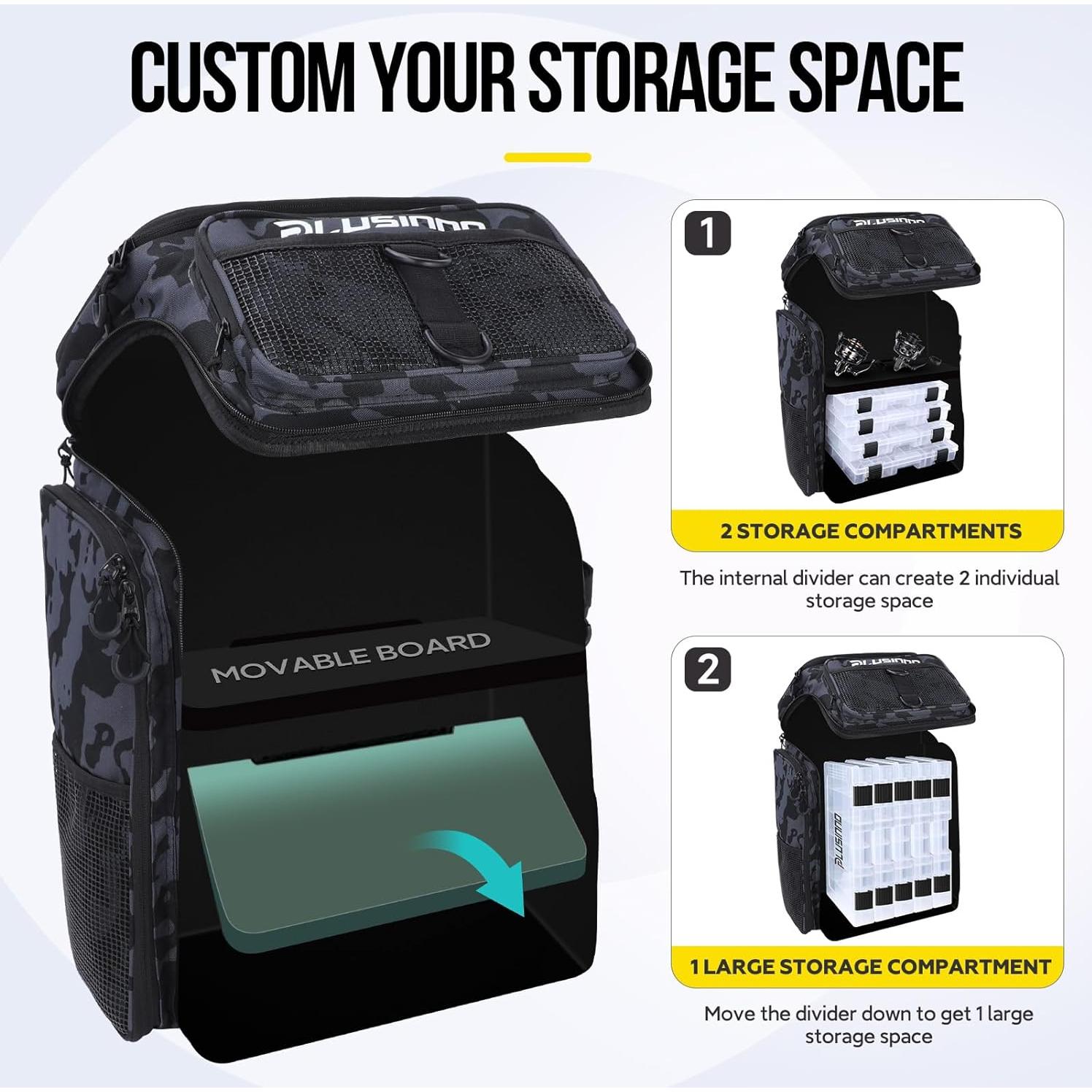 Mochila de Pesca PLUSINNO 42L Impermeable con 16 Bolsillos