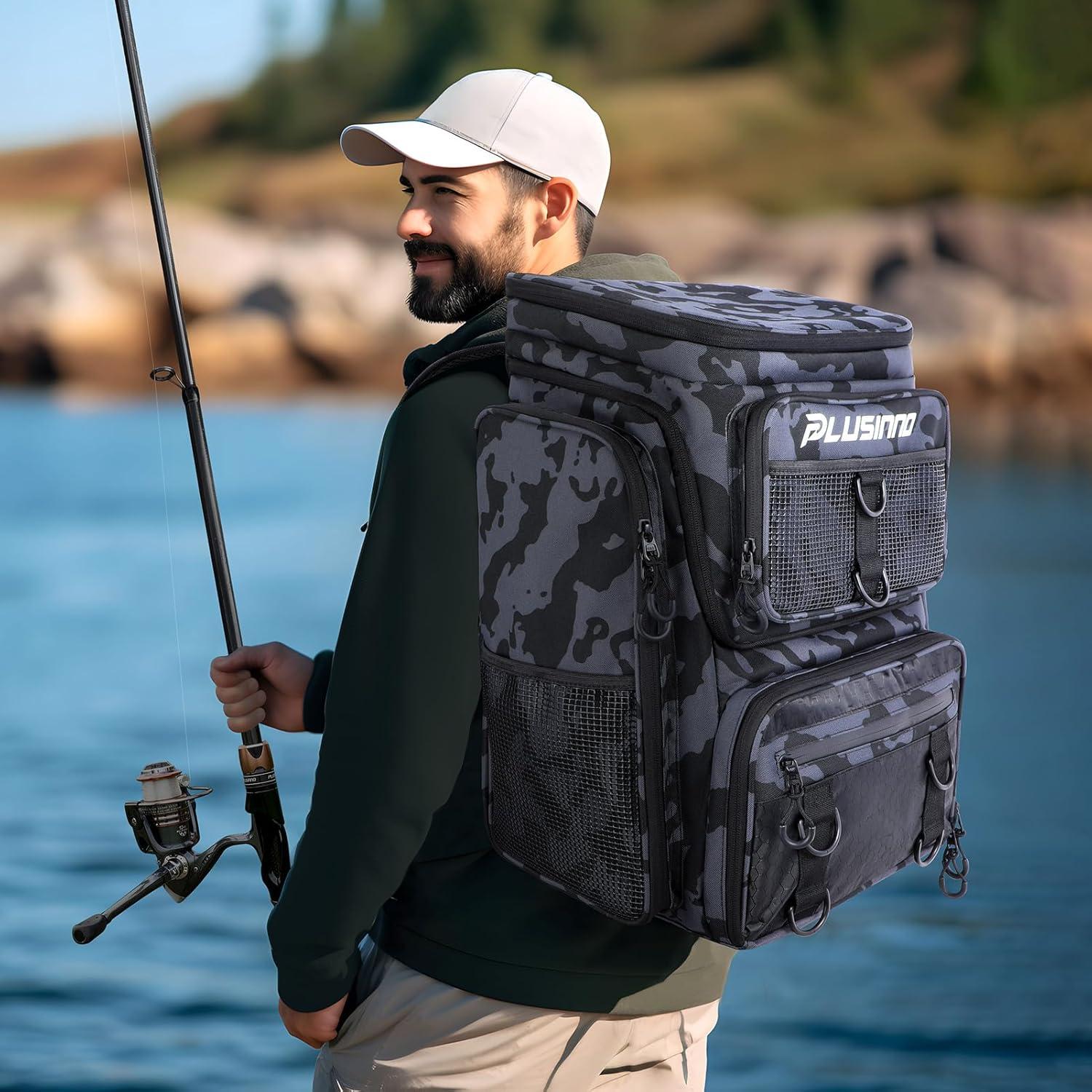 Mochila de Pesca PLUSINNO 42L Impermeable con 16 Bolsillos