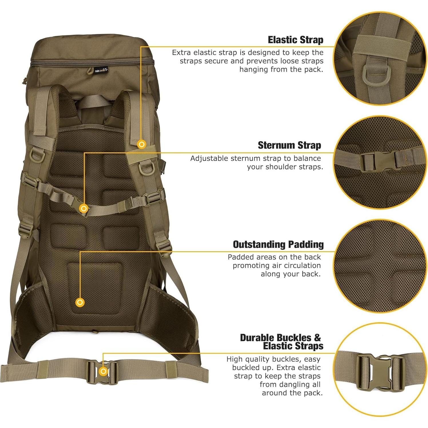 Mochila de Senderismo Mardingtop 50L con Funda para Lluvia