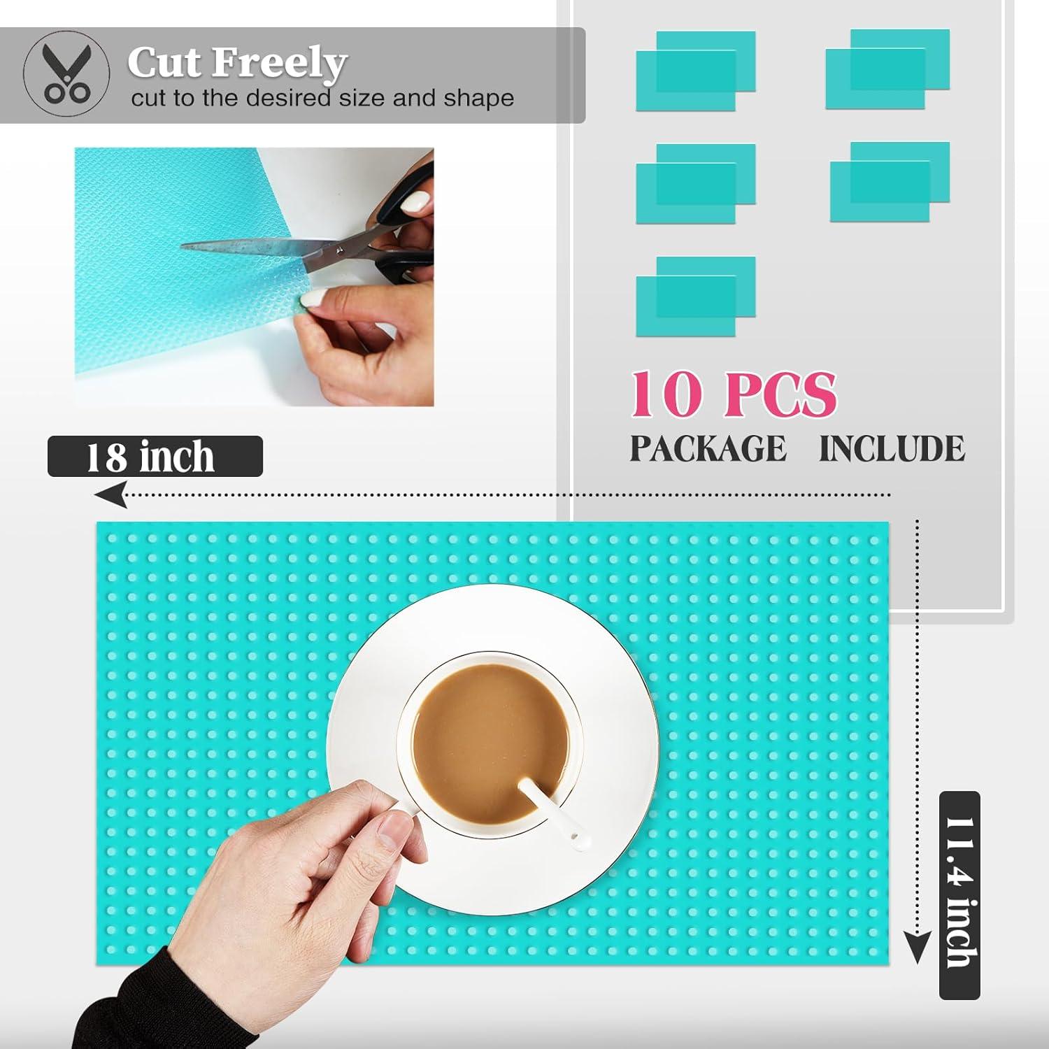 10Pcs Refrigerator Liners, Washable Fridge Liner Shelf Mats Refrigerator Pads for Cupboard Cabinet Drawer Home Kitchen Accessories Organization (Blue)