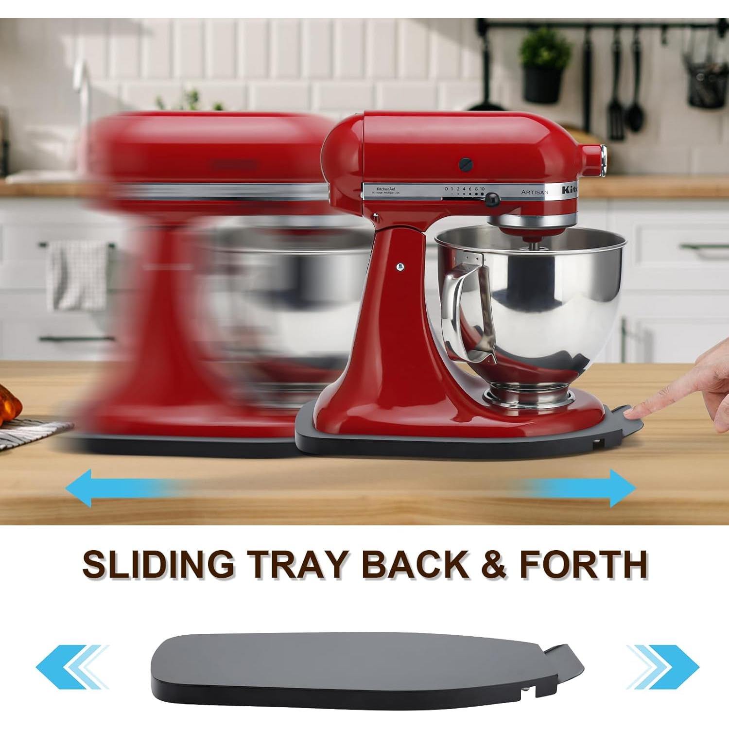 Sliding Tray for KitchenAid Stand Mixer 4.5-5 Qt,Kitchen Appliance Slide Tray with Smooth Rolling Wheels, Metal Black Rolling Tray Easy Moving Slider for Kitchen Countertop Appliances