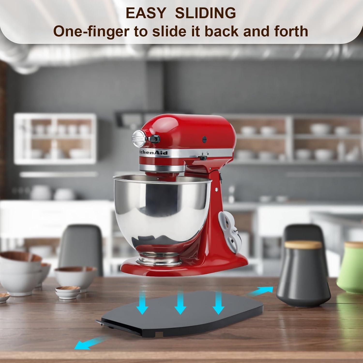 Sliding Tray for KitchenAid Stand Mixer 4.5-5 Qt,Kitchen Appliance Slide Tray with Smooth Rolling Wheels, Metal Black Rolling Tray Easy Moving Slider for Kitchen Countertop Appliances