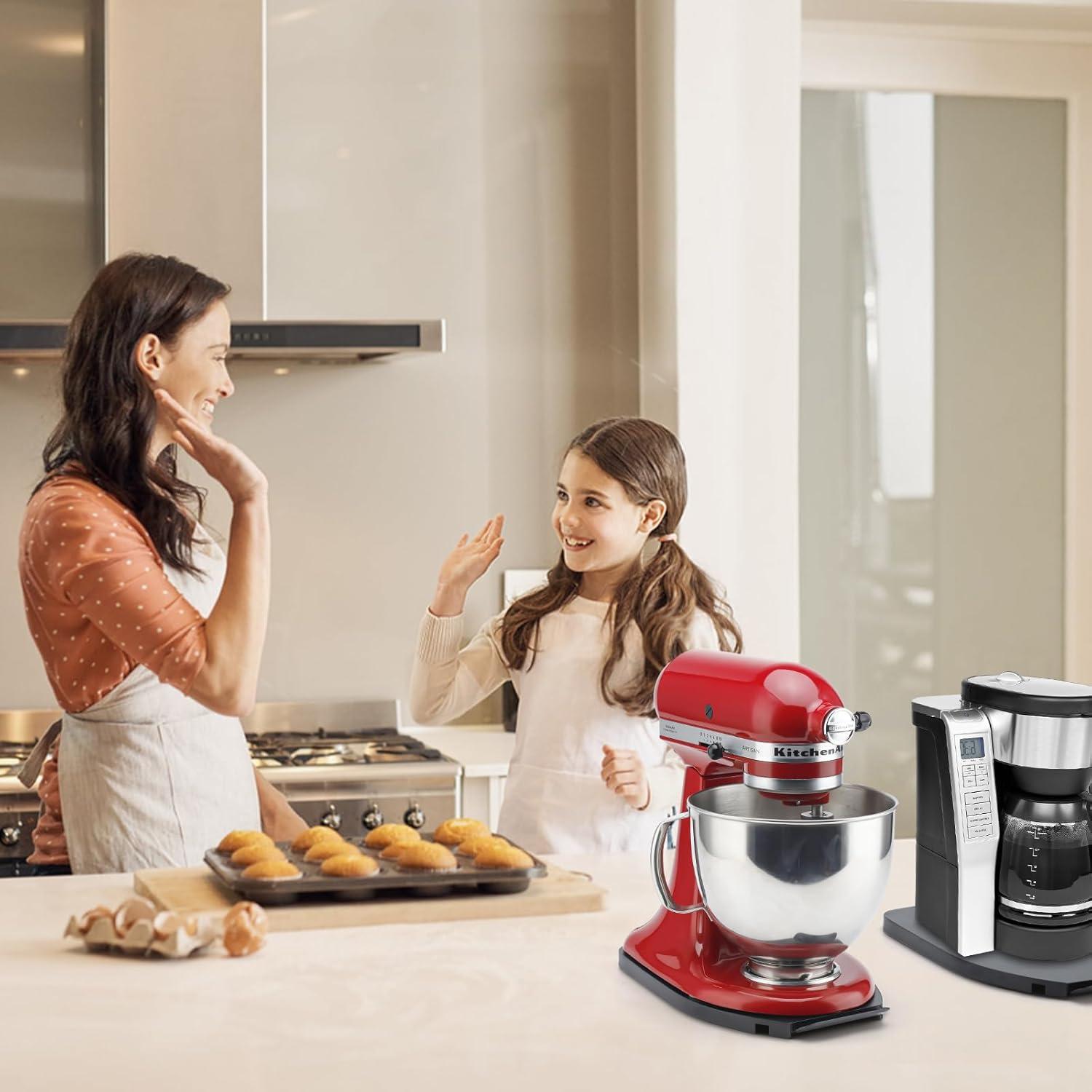 Sliding Tray for KitchenAid Stand Mixer 4.5-5 Qt,Kitchen Appliance Slide Tray with Smooth Rolling Wheels, Metal Black Rolling Tray Easy Moving Slider for Kitchen Countertop Appliances