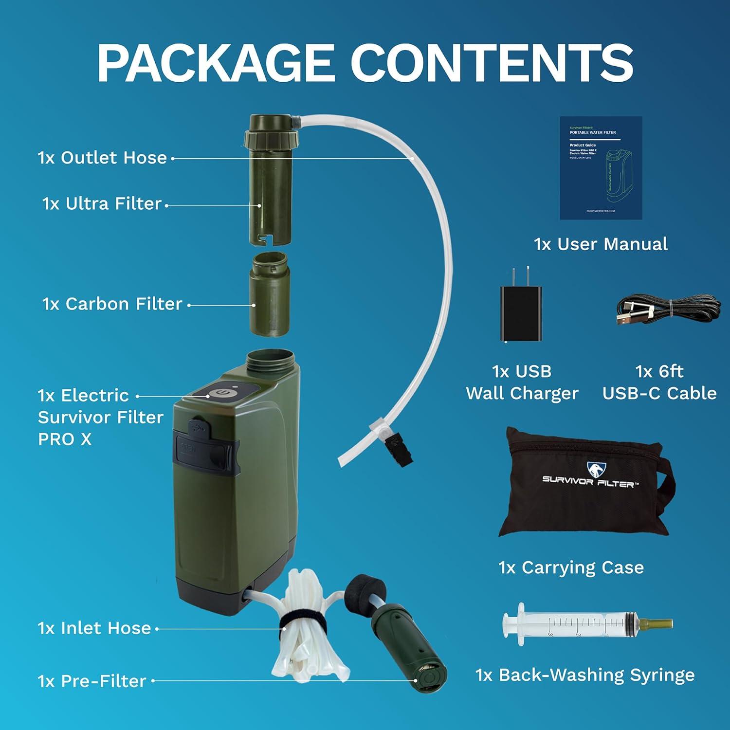 Filtro de Agua Portátil Survivor PRO X - Filtra Virus y Bacterias