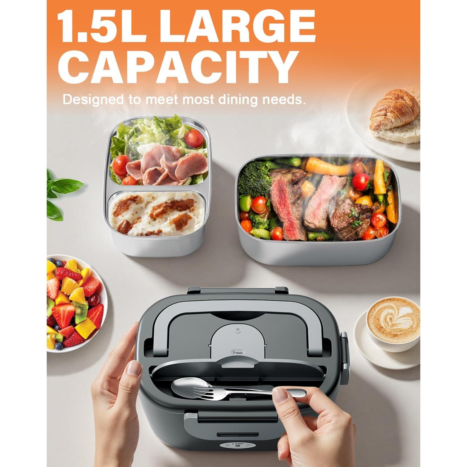 Caja de Almuerzo Eléctrica Geveniss 1.5L 80W Calentamiento Rápido