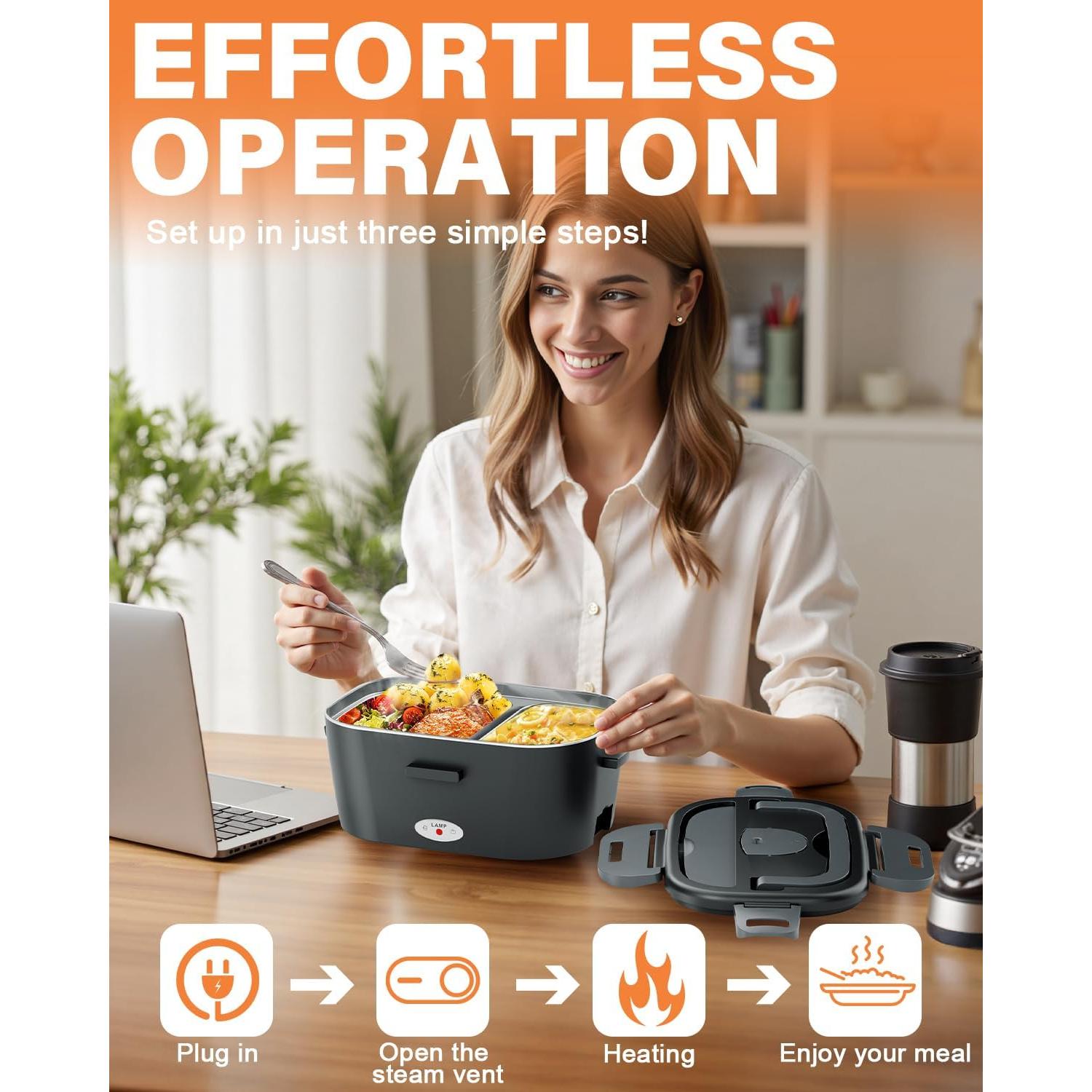 Caja de Almuerzo Eléctrica Geveniss 1.5L 80W Calentamiento Rápido