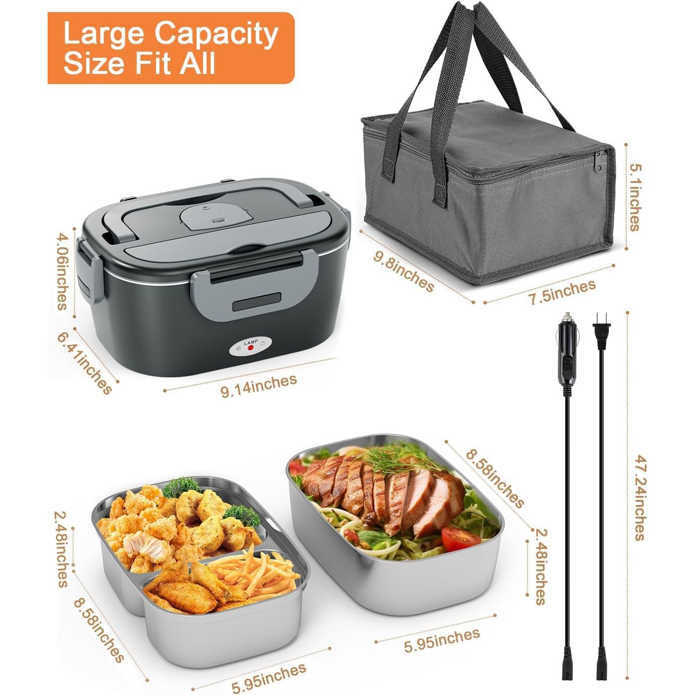 Caja de Almuerzo Eléctrica Geveniss 1.5L 80W Calentamiento Rápido