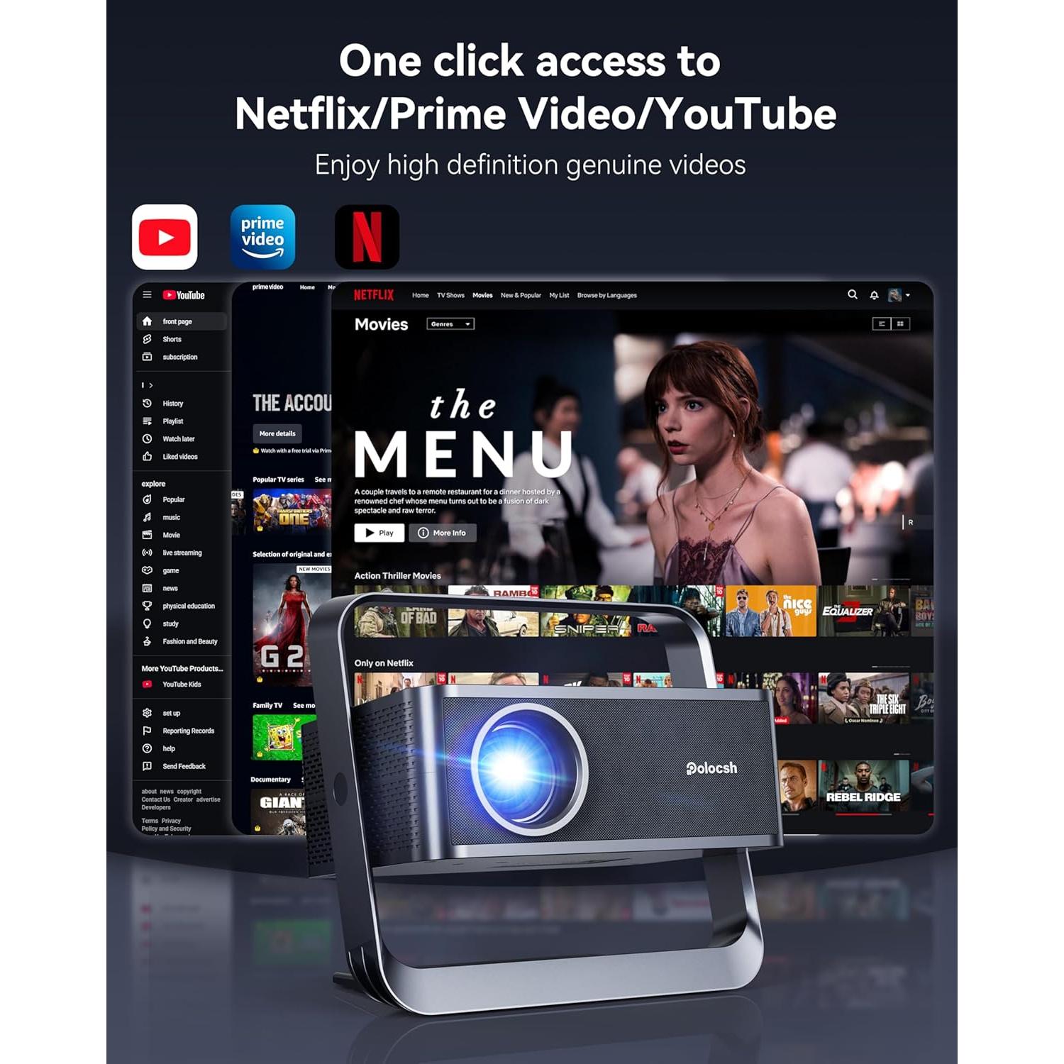 [Netflix Licensed & Native 1080P] Polocsh 4K Projector with WIFI 6 and Bluetooth, 1000ANSI Smart Projector with Auto Keystone Protable Projectors Home Theater Movie Outdoor Mini Proyector