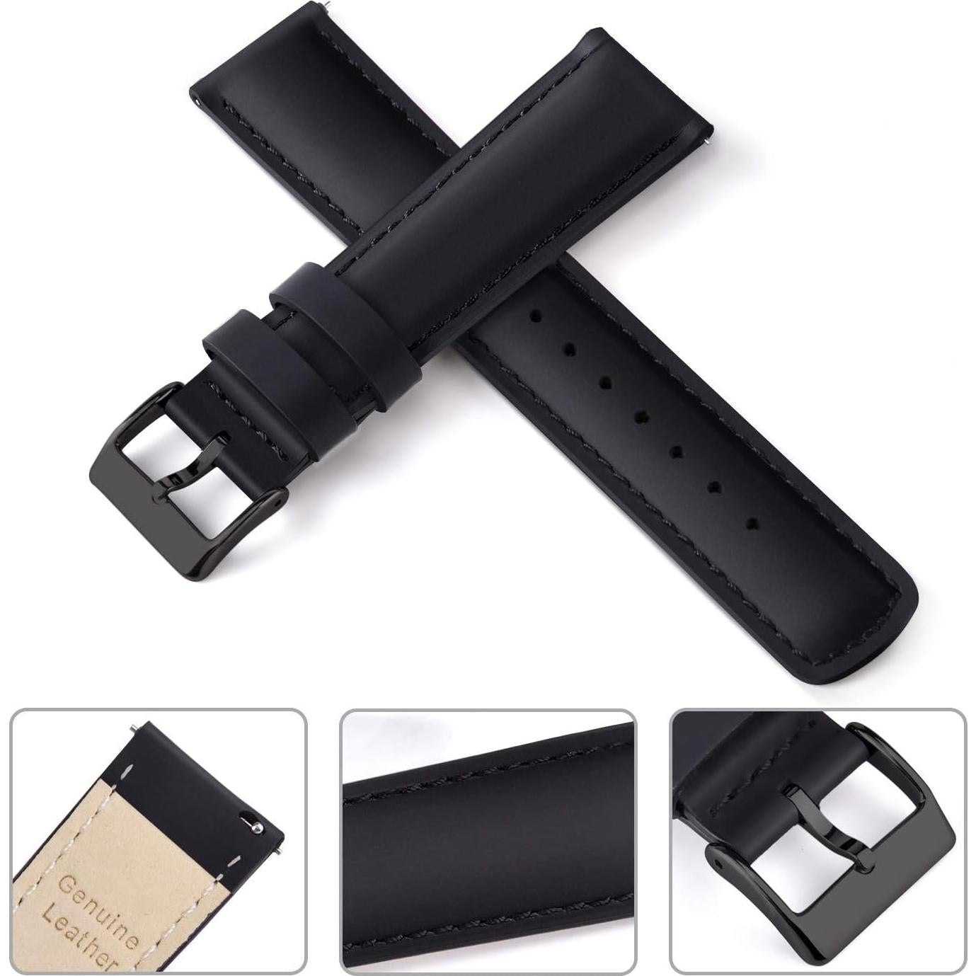 Correa de Reloj de Cuero Ritche 18mm Negra para Hombres y Mujeres