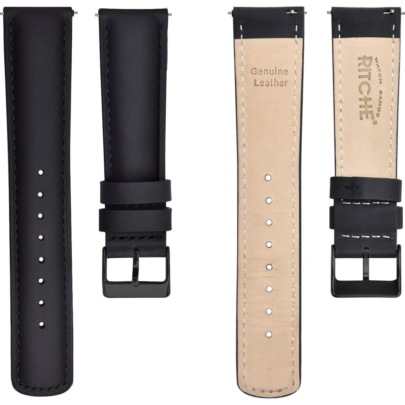 Correa de Reloj de Cuero Ritche 18mm Negra para Hombres y Mujeres