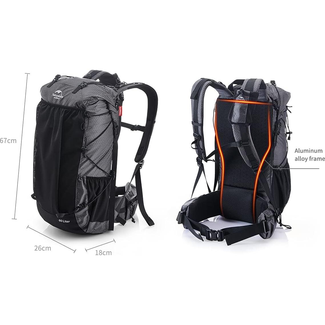 Mochila de senderismo Naturehike 65L ergonómica para camping