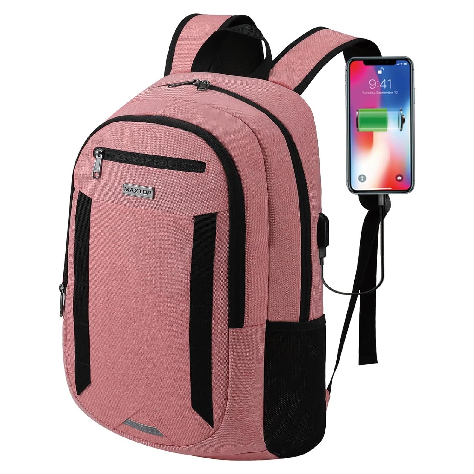 Mochila de Viaje MAXTOP Rosa para Laptop 15.6" USB