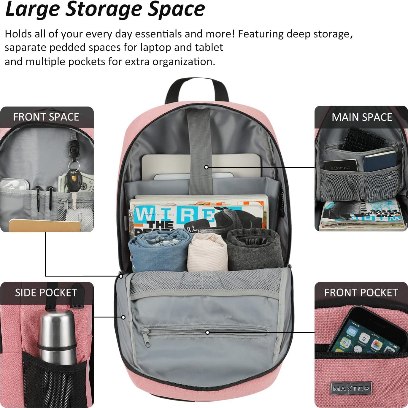 Mochila de Viaje MAXTOP Rosa para Laptop 15.6" USB