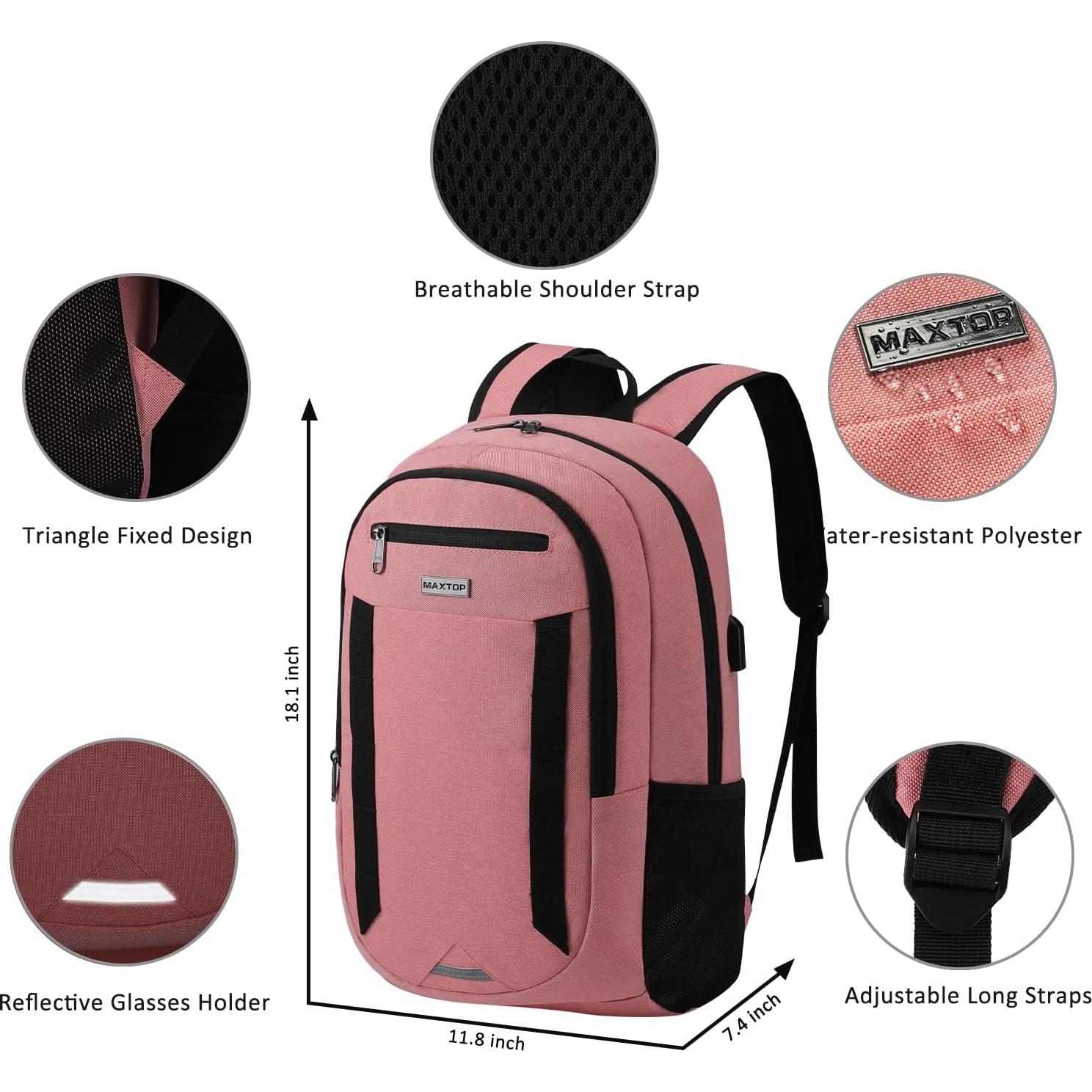 Mochila de Viaje MAXTOP Rosa para Laptop 15.6" USB