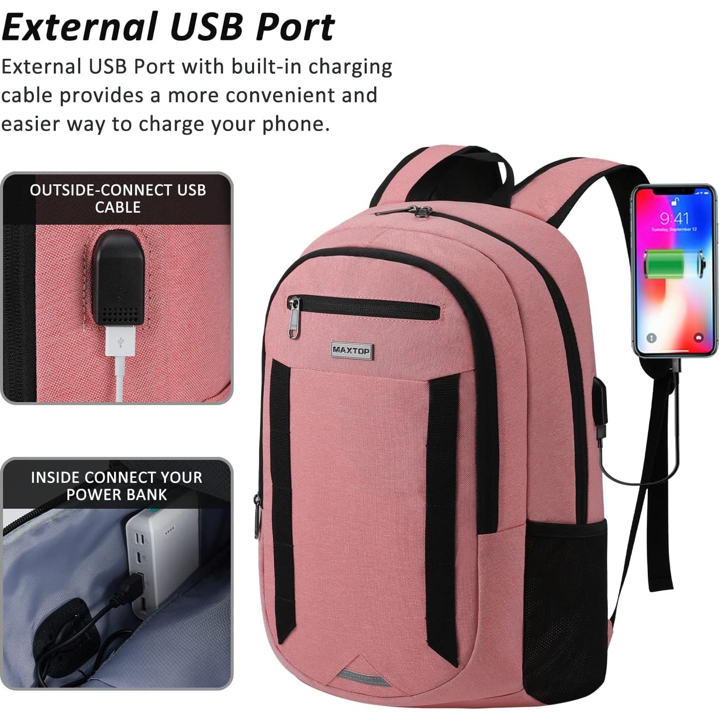 Mochila de Viaje MAXTOP Rosa para Laptop 15.6" USB