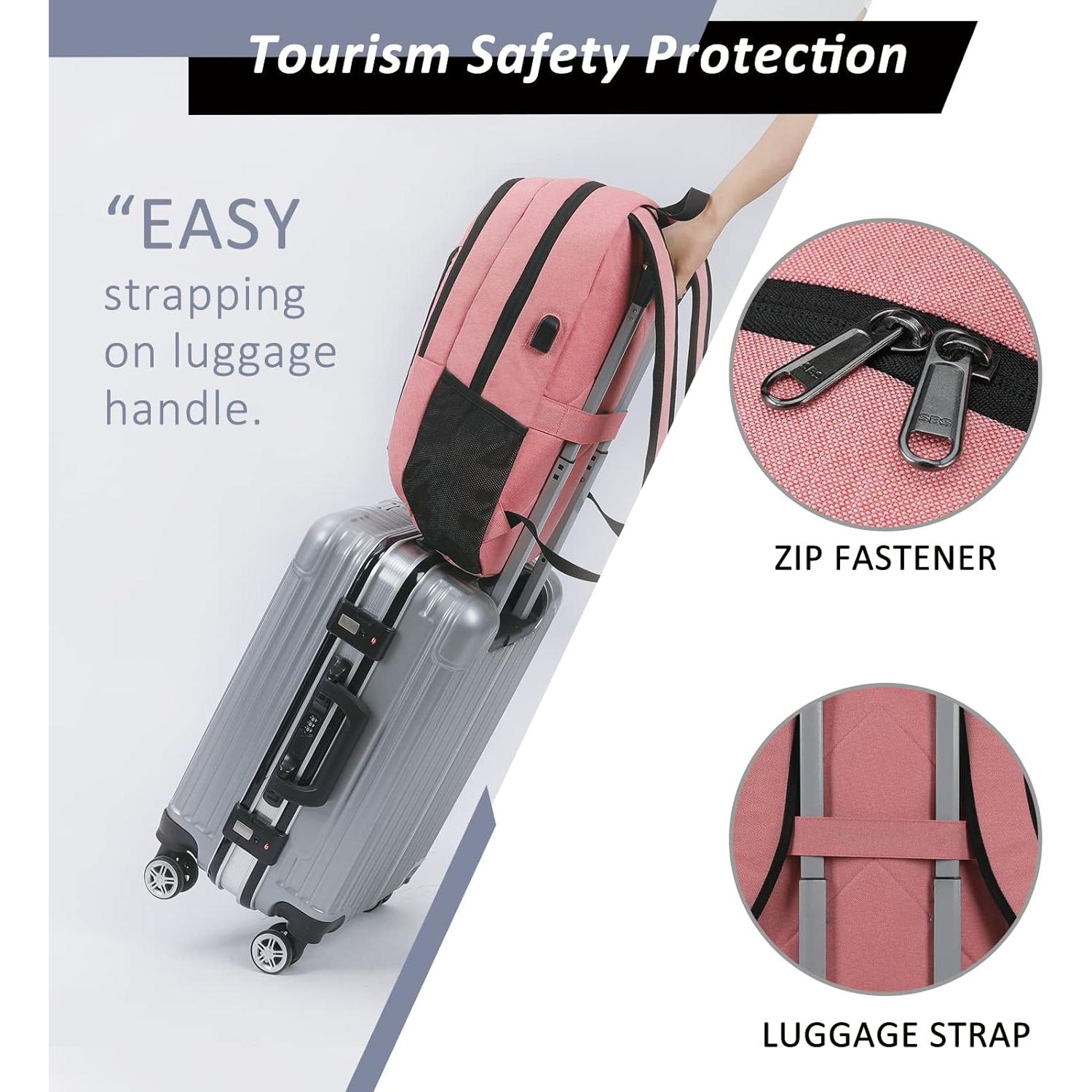 Mochila de Viaje MAXTOP Rosa para Laptop 15.6" USB