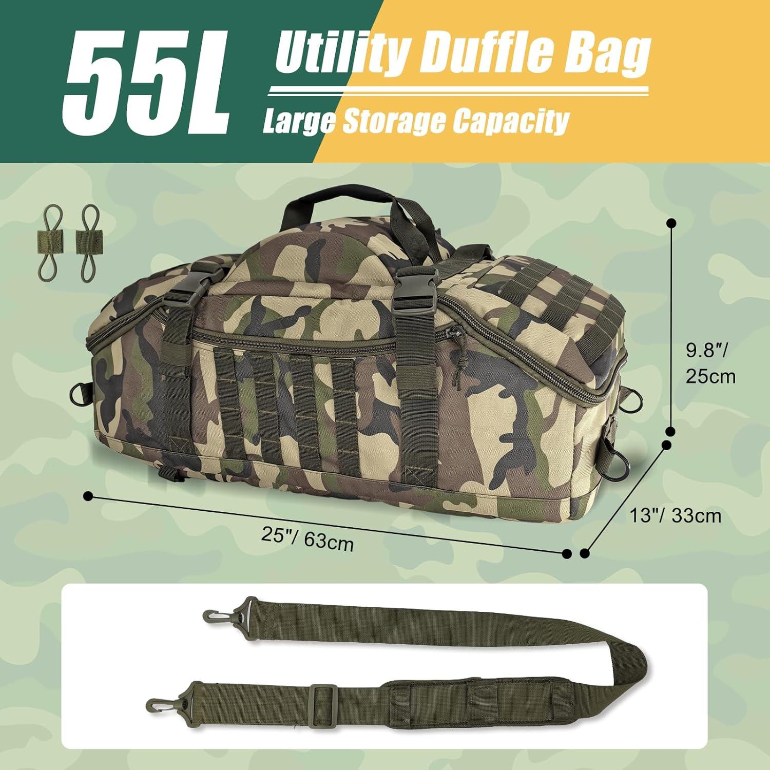 Bolsa de viaje duffle 55L TP55L táctica militar Woodland
