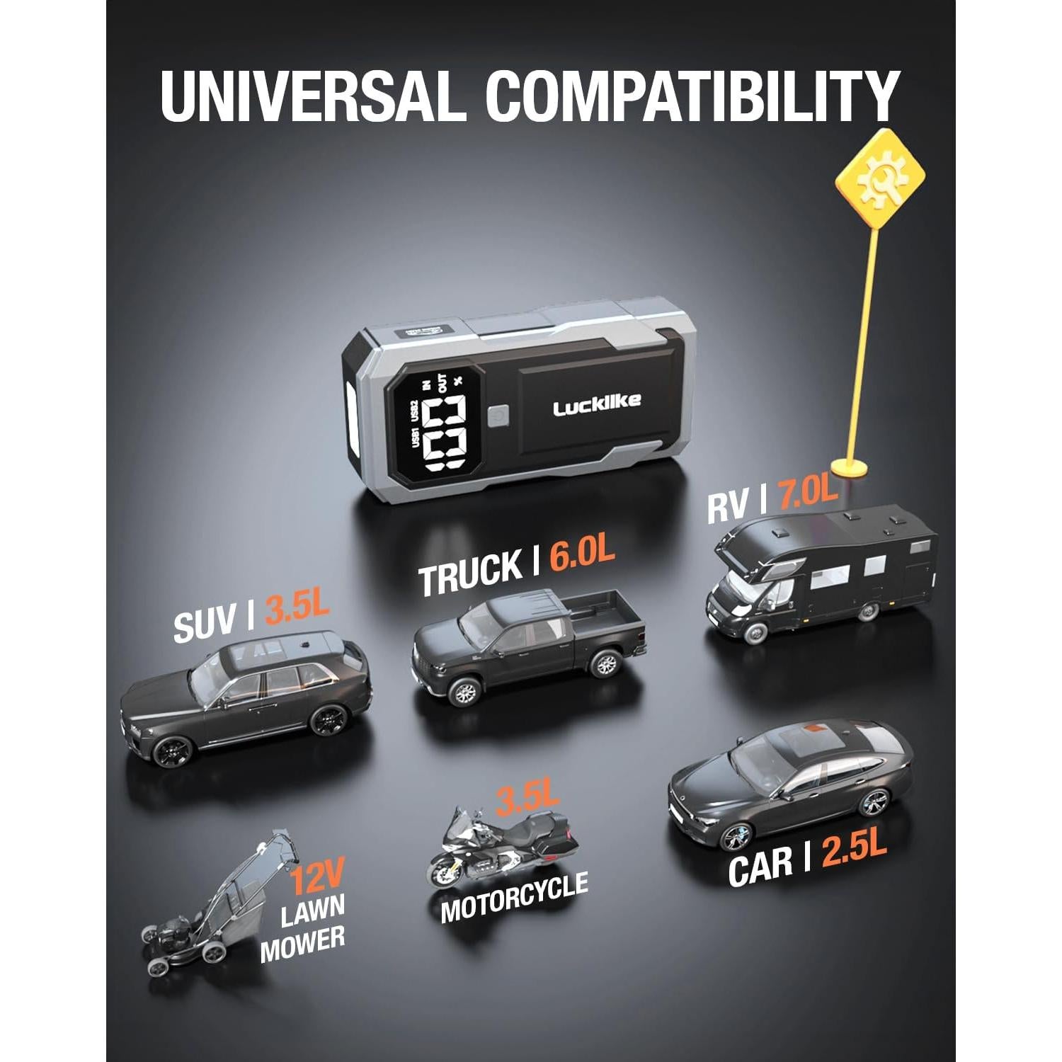 Lucklike Arrancador de Batería 3000A 12V con Luz LED