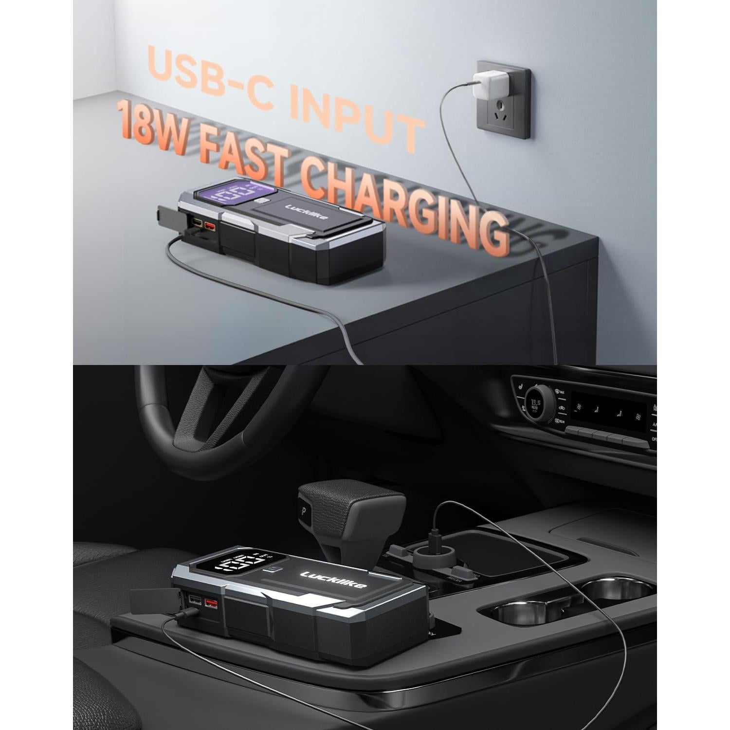 Lucklike Arrancador de Batería 3000A 12V con Luz LED