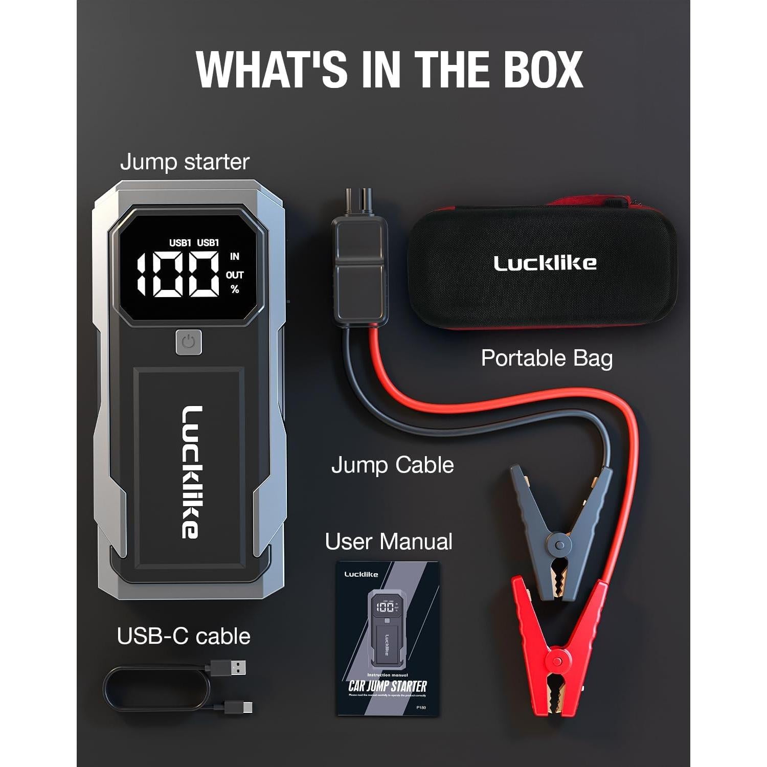 Lucklike Arrancador de Batería 3000A 12V con Luz LED