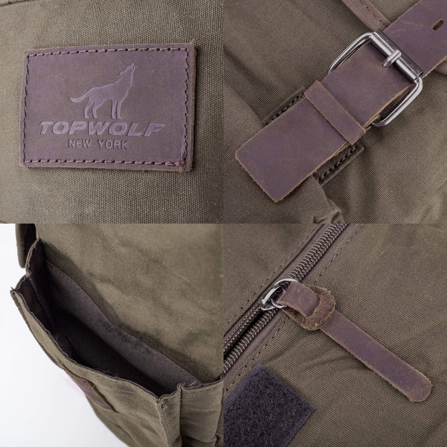 Mochila Impermeable Lona Verde Rucksack Cuero 41x30x15 cm