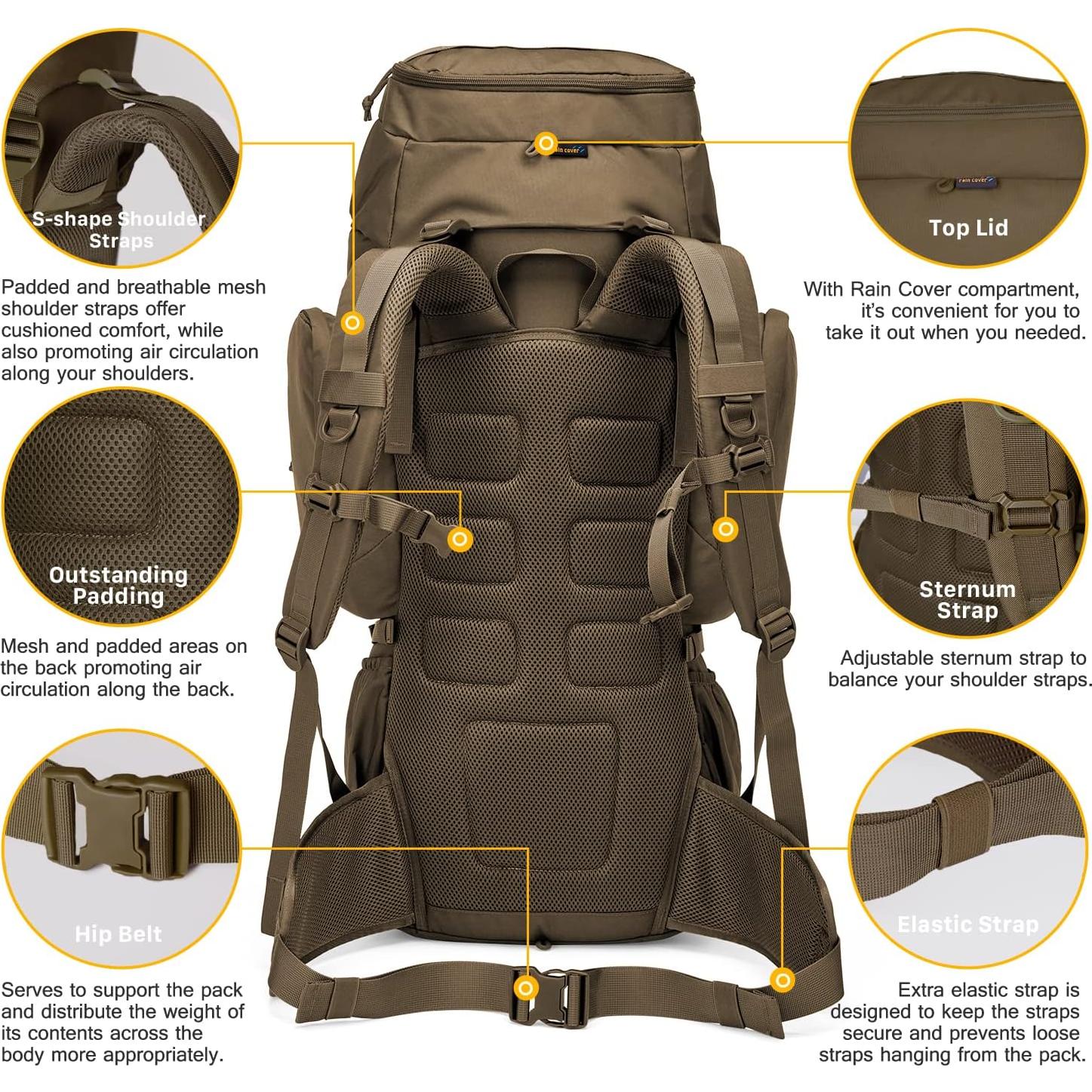 Mardingtop Mochila Militar 60L con Funda para Lluvia