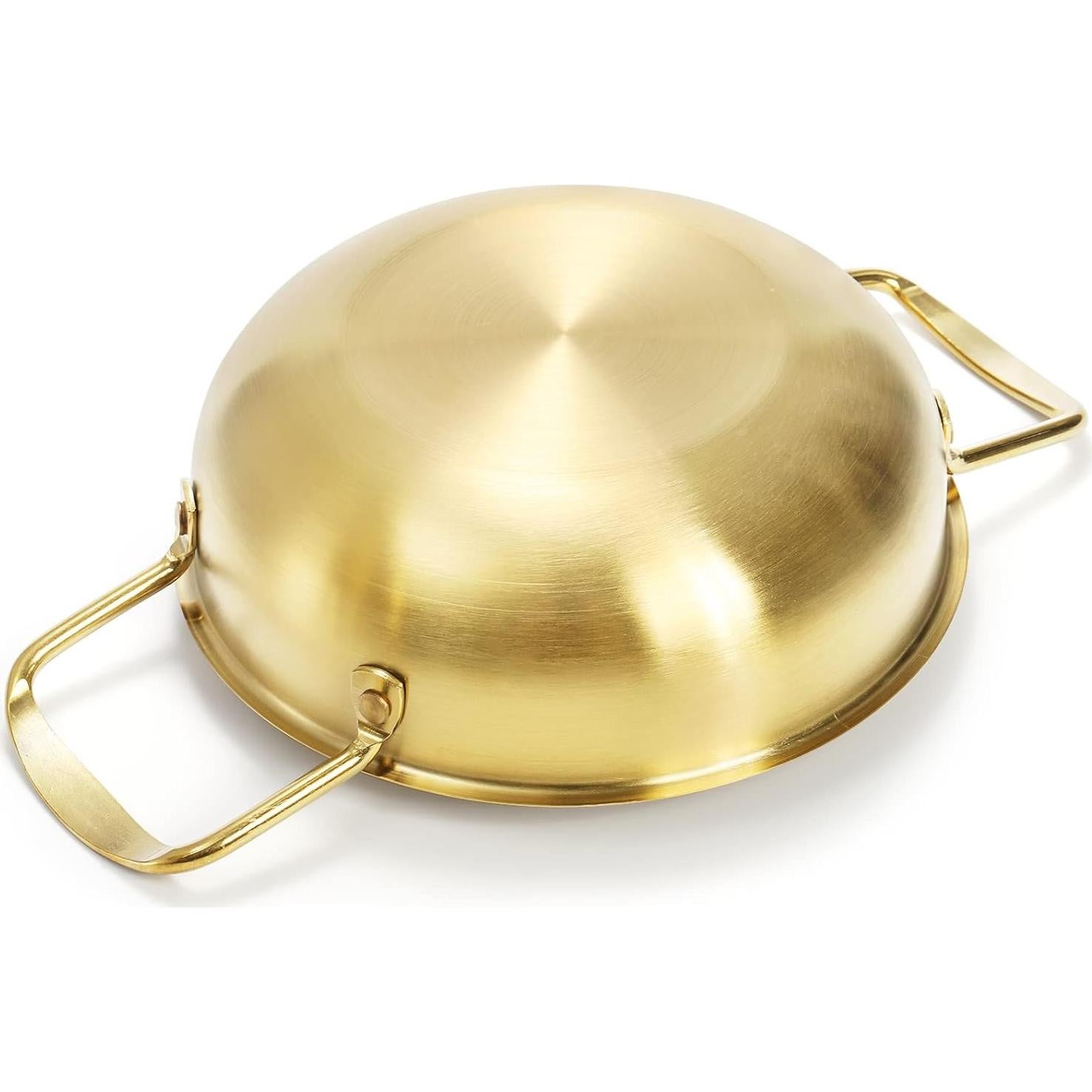 Okllen Set of 3 Korean Ramen Noodle Pot with Handles, Stainless Steel Everyday Pan, Golden Korean Cooking Pot for Soup, Noodle, Pasta, Home and Outdoor, Dishwasher Safe, Size 7", 8.7", 9.5"