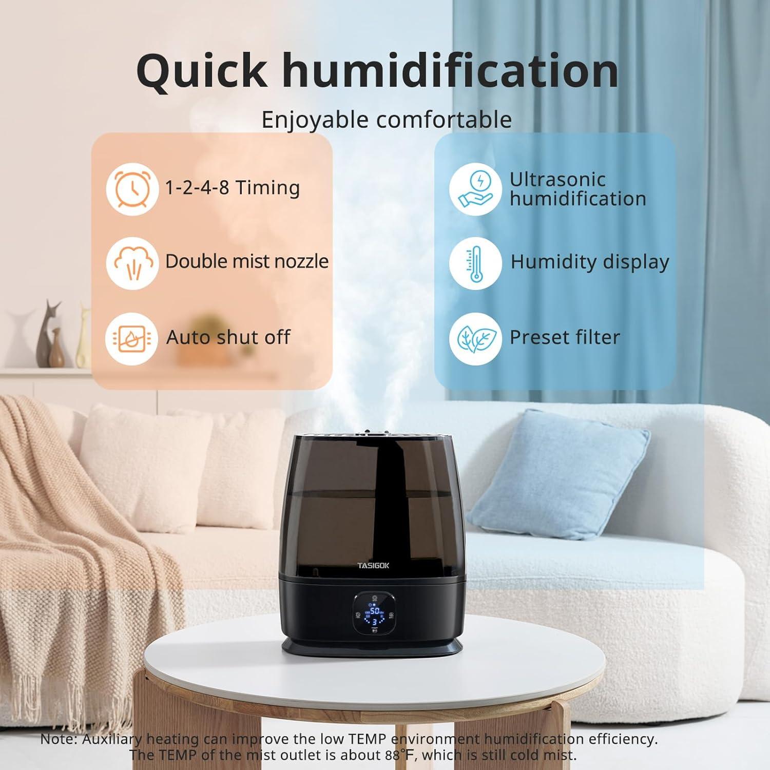 Humidificador Ultrasónico Tasigok 6L Niebla Fría y Caliente