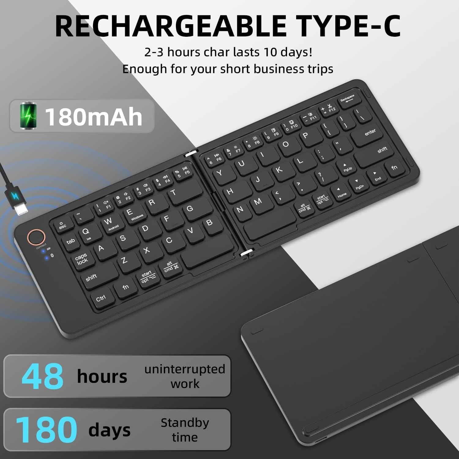 Teclado Plegable Mini Inalámbrico CBT B023 - Ultra Delgado Negro